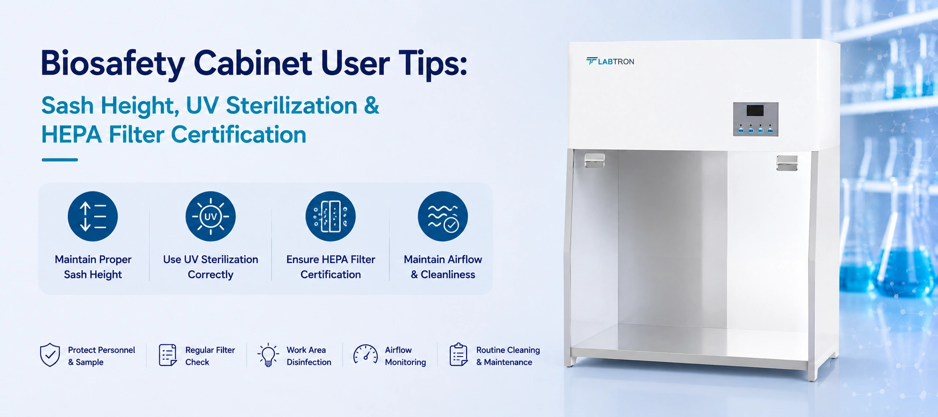 Biosafety Cabinet User Tips: Sash Height, UV Sterilization & HEPA Filter Certification