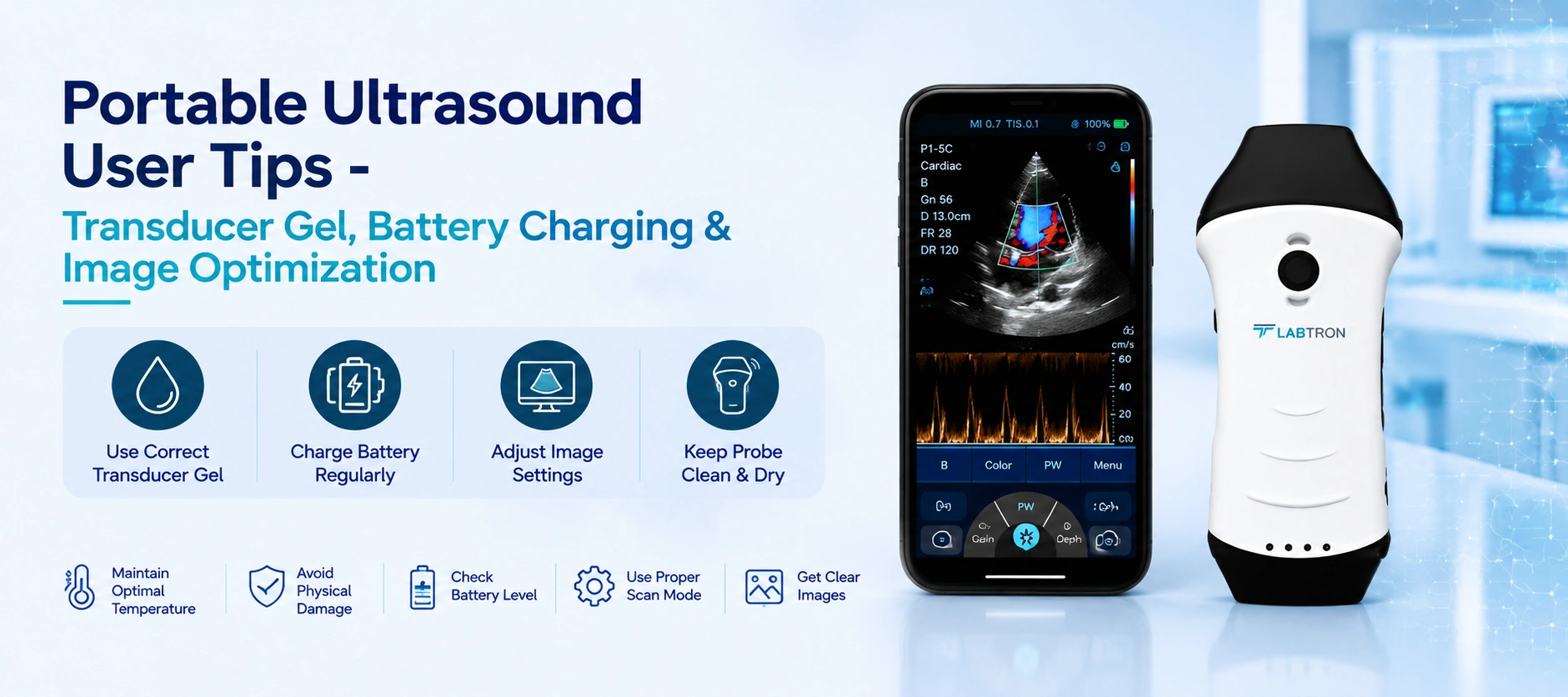 Portable Ultrasound User Tips - Transducer Gel Battery Charging And Image Optimization