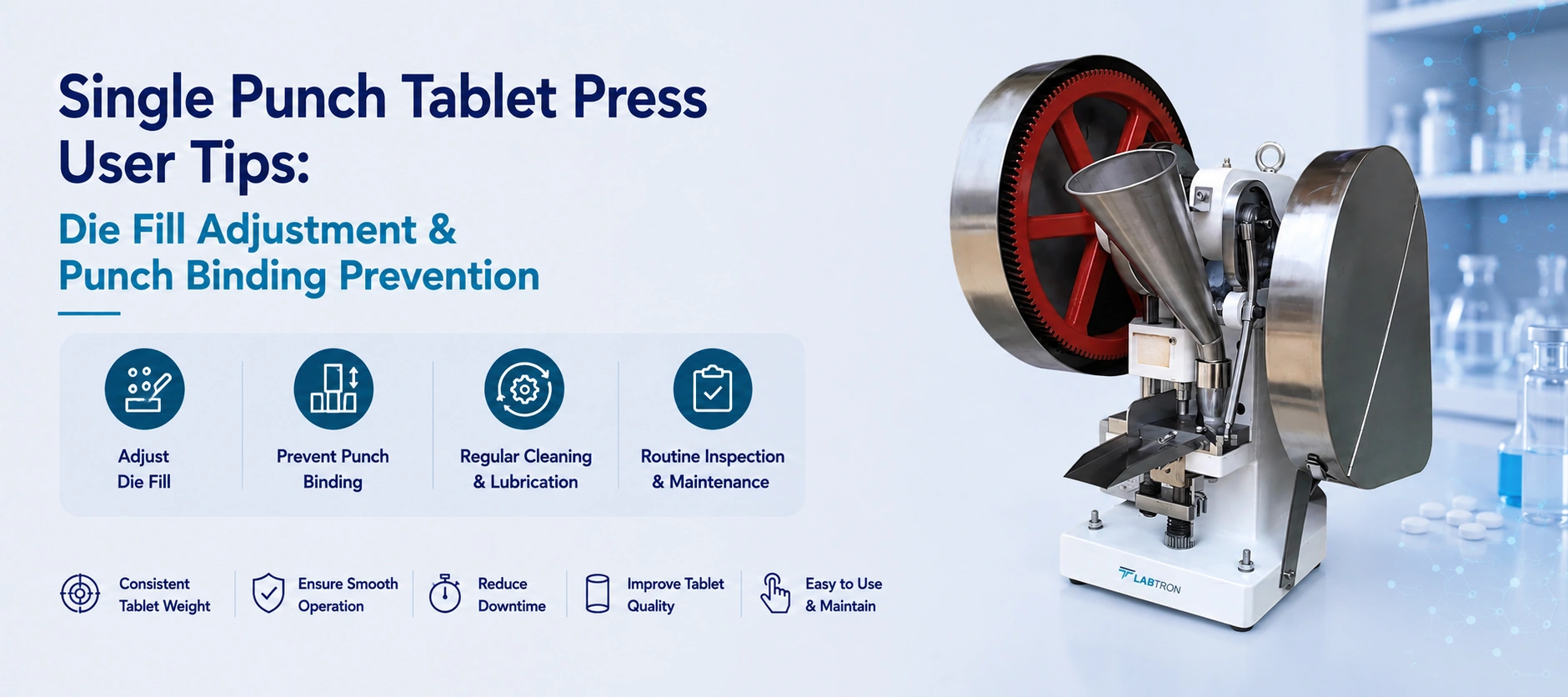 Single Punch Tablet Press User Tips: Die Fill Adjustment & Punch Binding Prevention