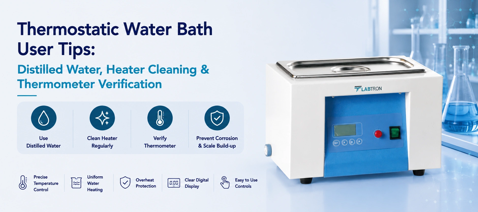 Thermostatic Water Bath User Tips: Distilled Water, Heater Cleaning & Thermometer Verification