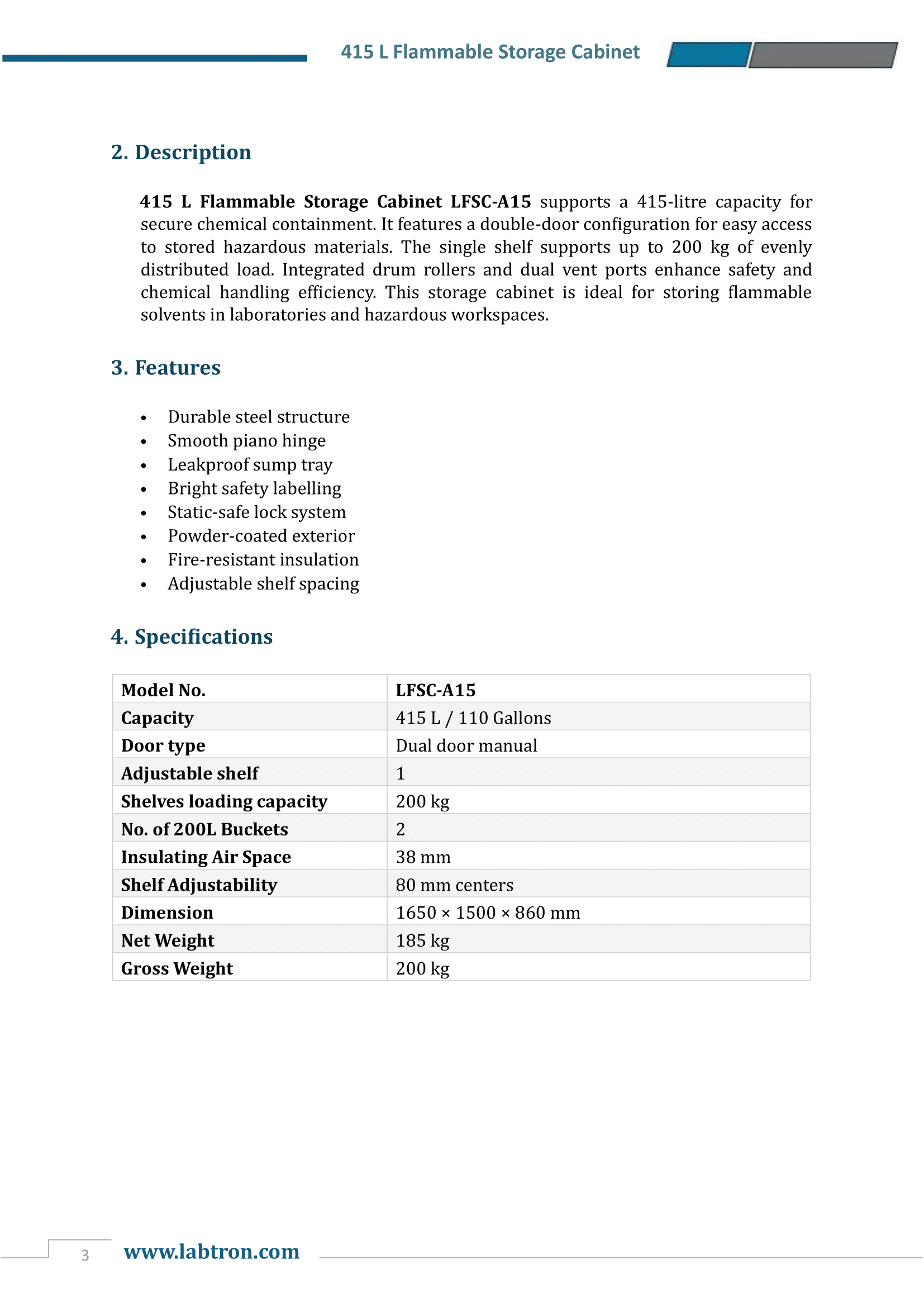 Flammable Storage Cabinet LFSC-A11 (170 L) Manual