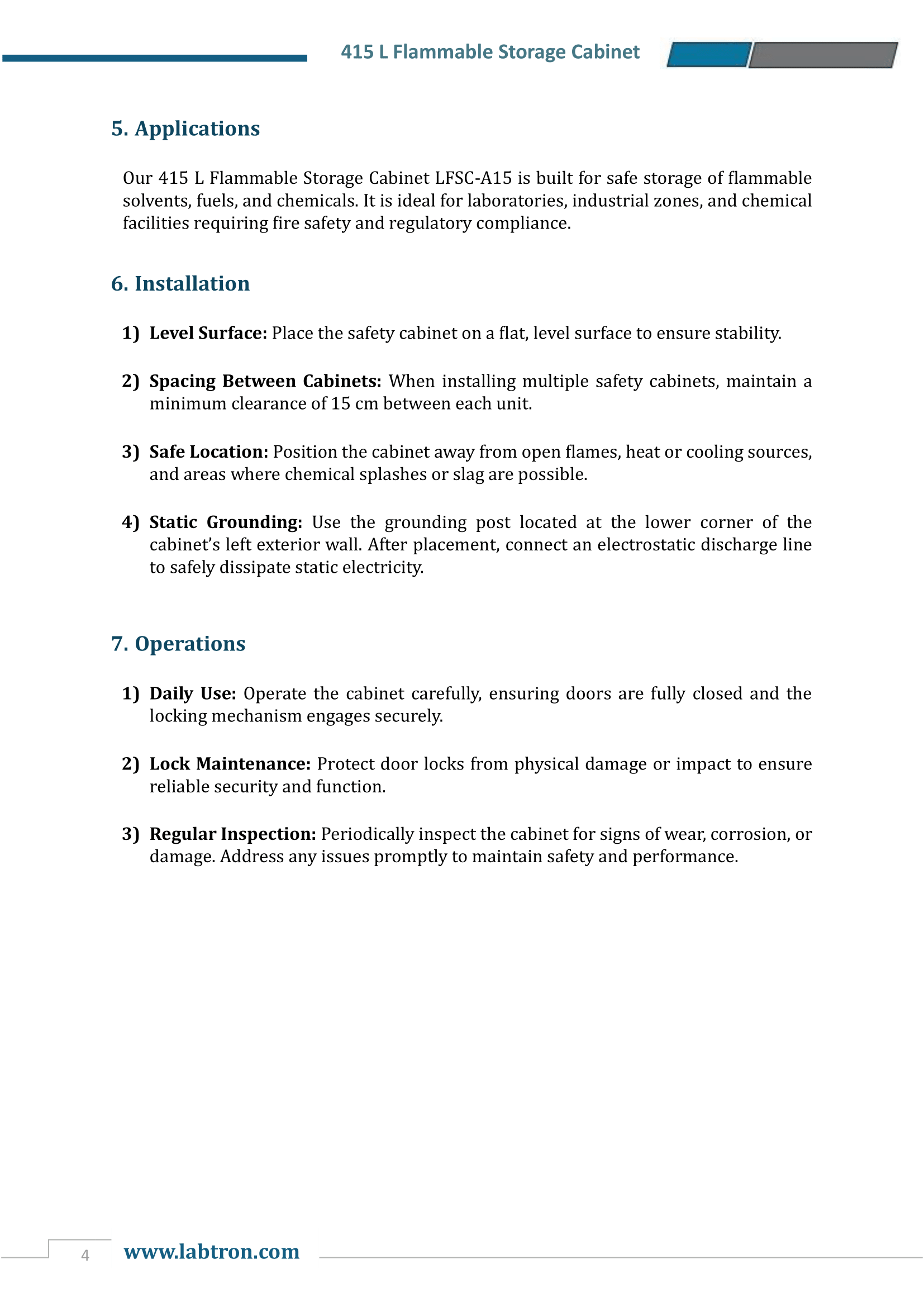 Flammable Storage Cabinet LFSC-A11 (170 L) Manual