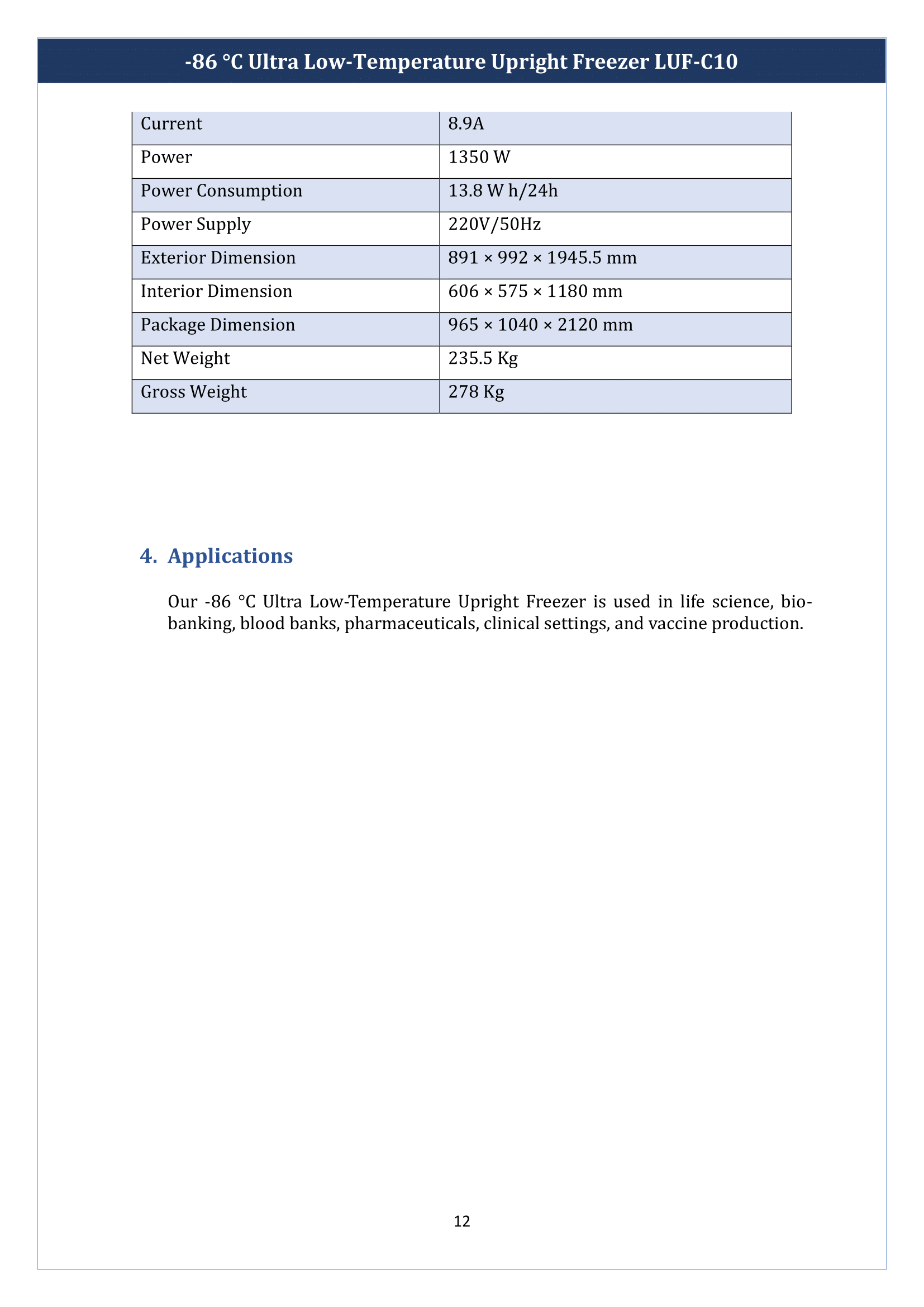 -86 °C Ultra Low-Temperature Upright Freezer LUF-C10 Manual