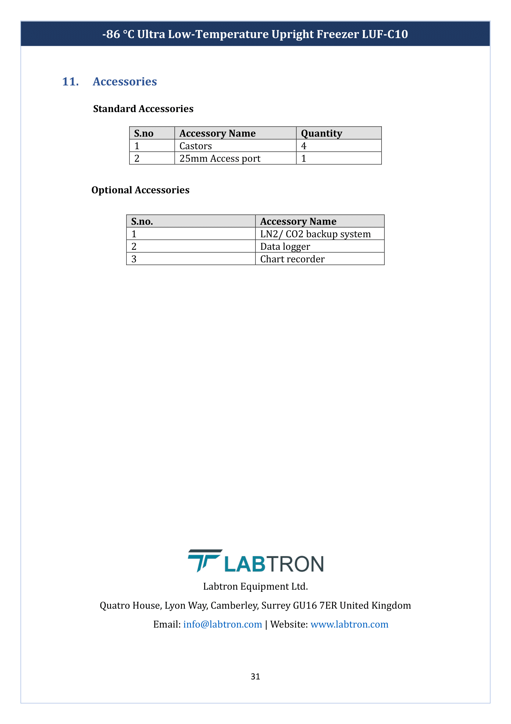 -86 °C Ultra Low-Temperature Upright Freezer LUF-C10 Manual