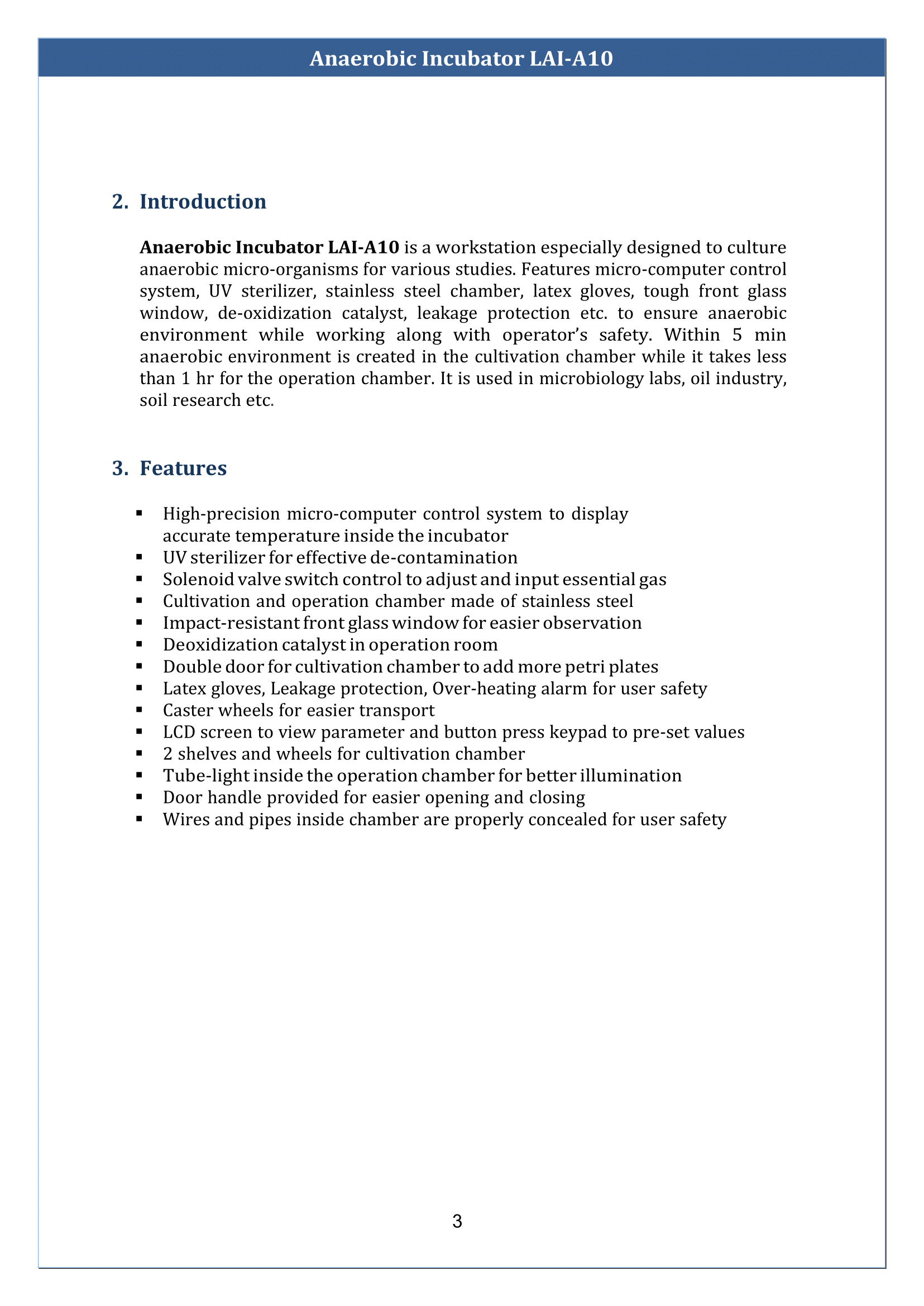 Anaerobic Incubator LAI-A10 Manual