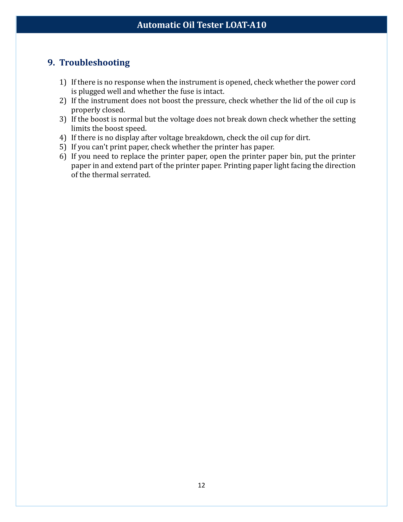 Automatic Oil Tester LOAT-A10 Manual