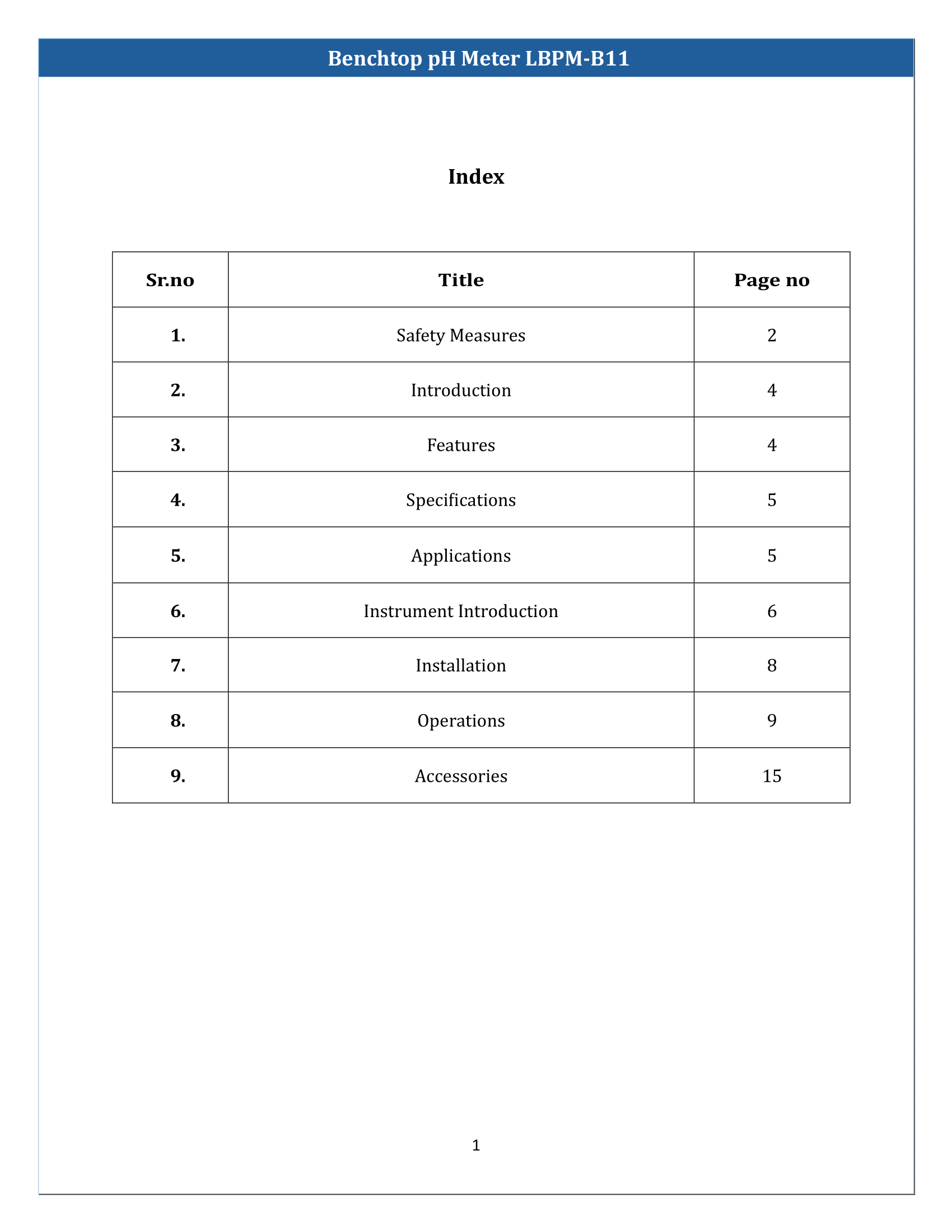 Benchtop pH Meter LBPM-B11 Manual