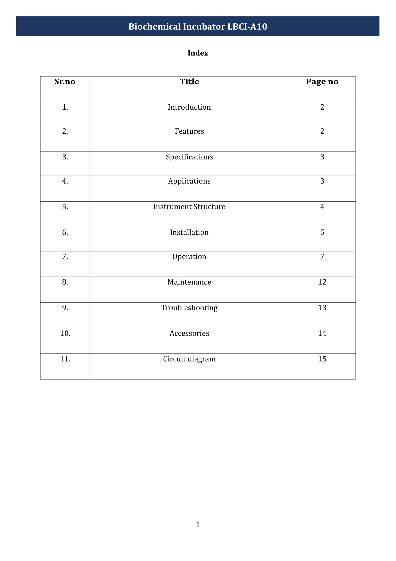 Biochemical Incubator LBCI-A10 Manual