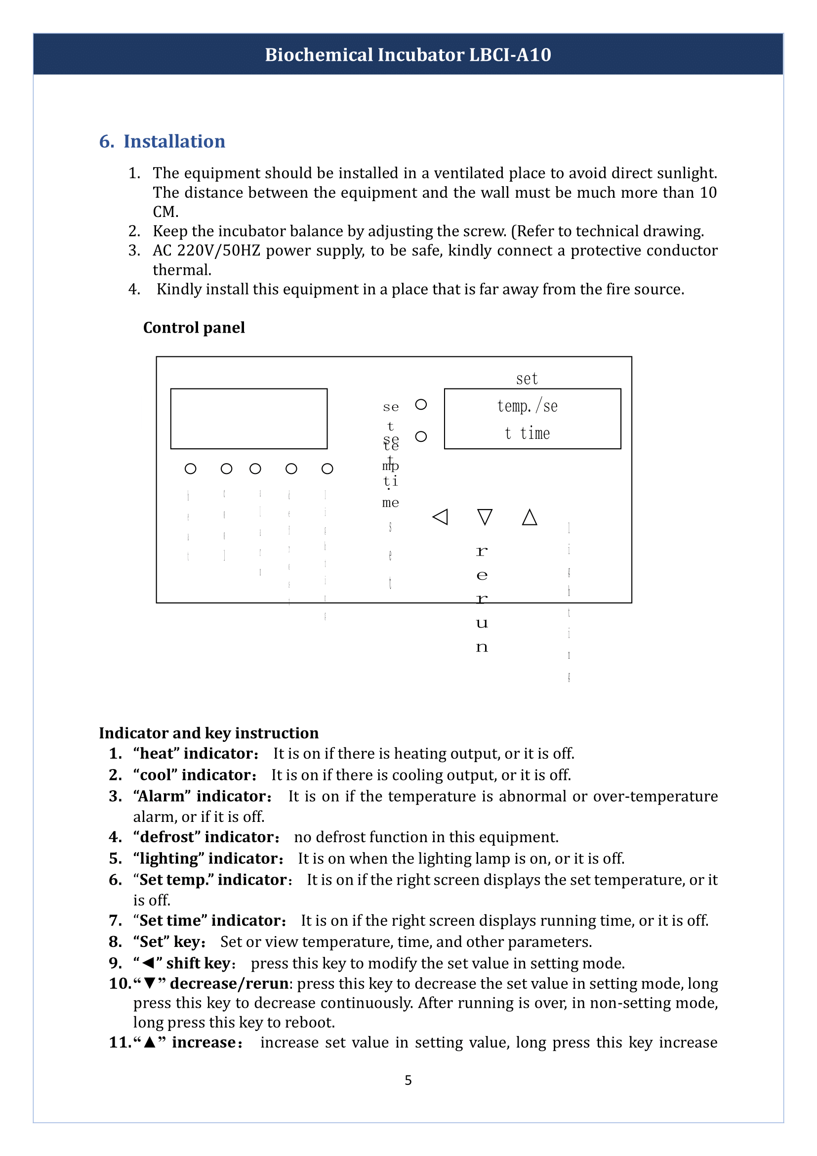 Biochemical Incubator LBCI-A10 Manual