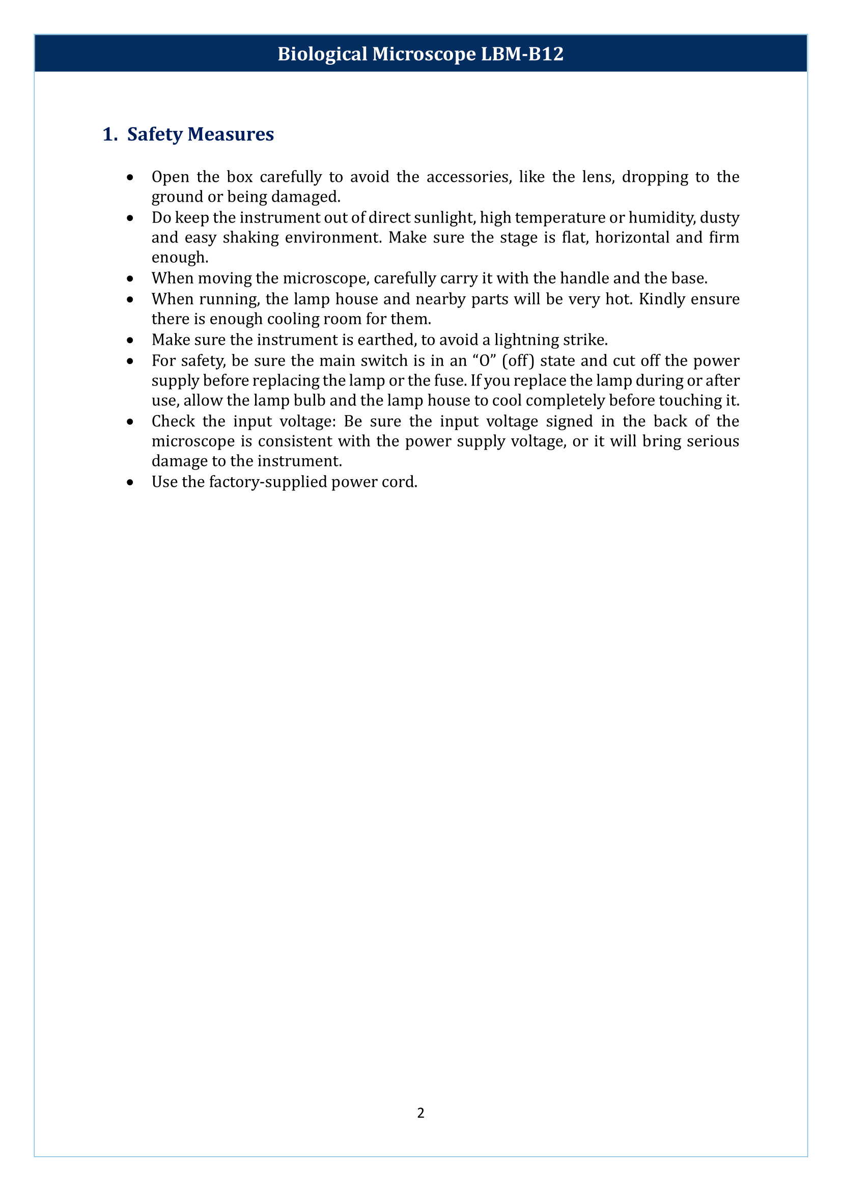 Biological microscope LBM-B12 Manual