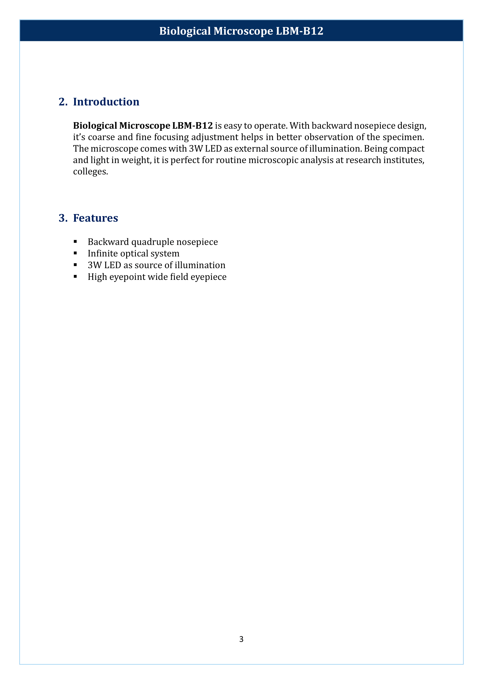 Biological microscope LBM-B12 Manual