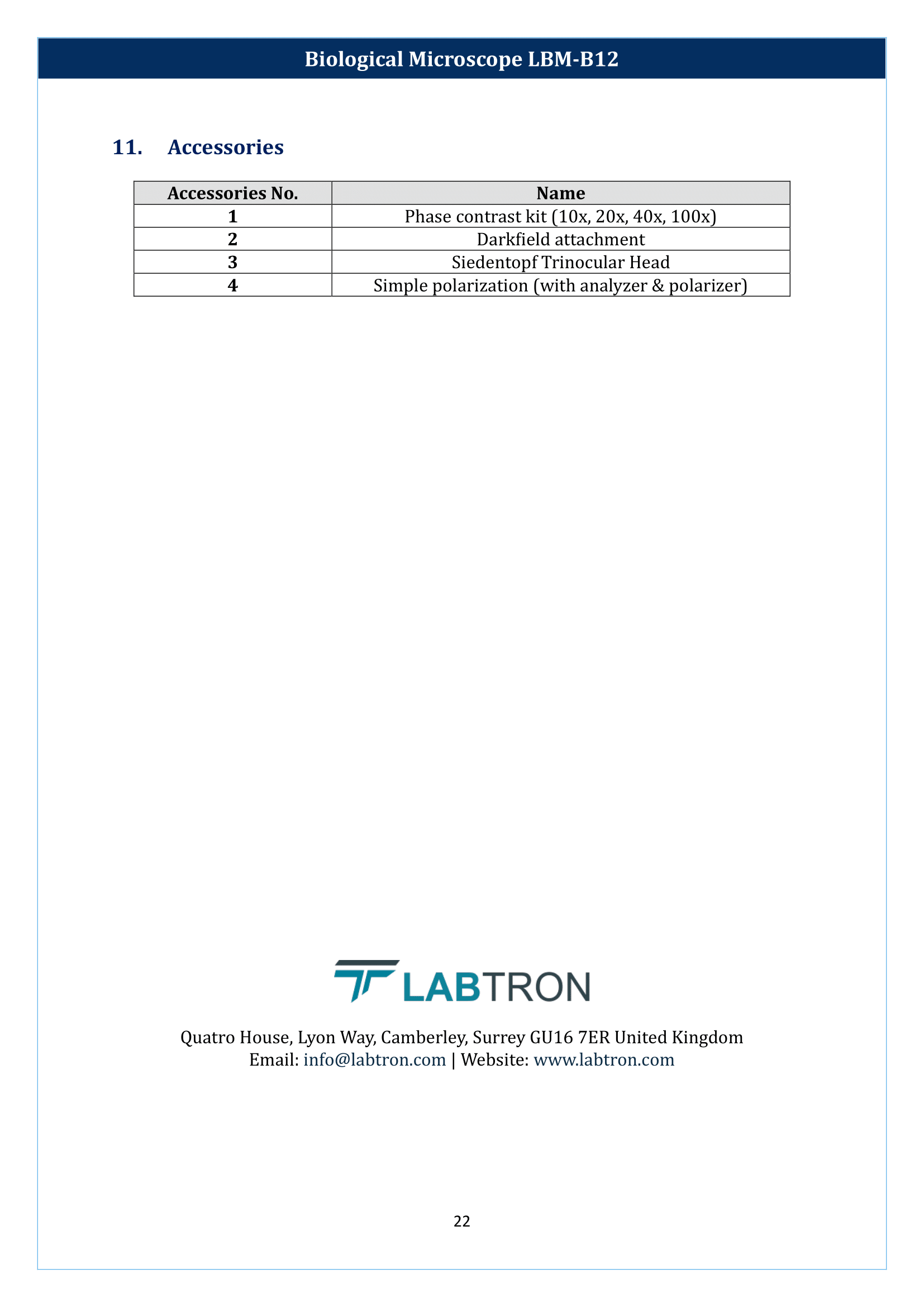Biological microscope LBM-B12 Manual