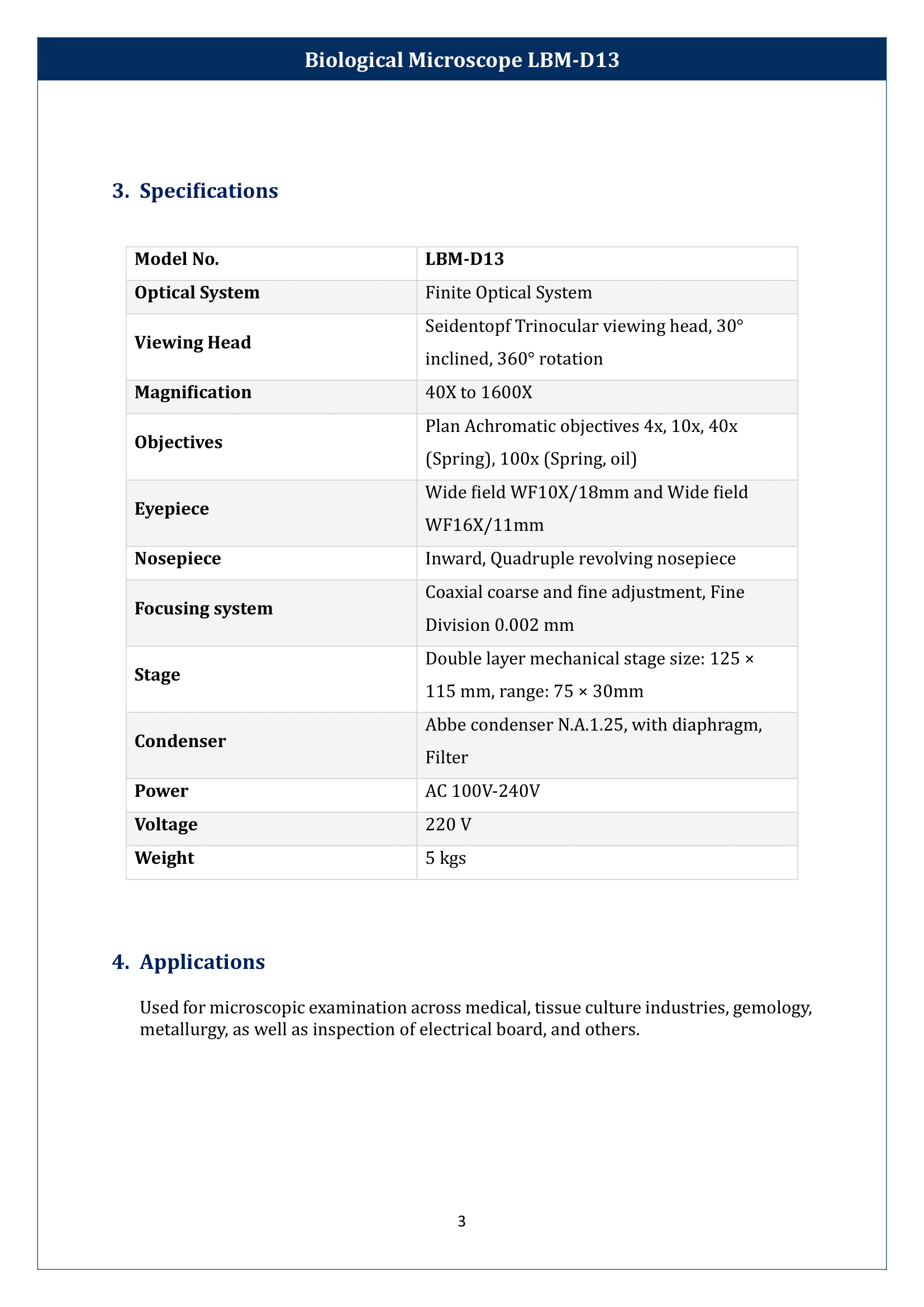 Biological Microscope LBM-D13 Manual