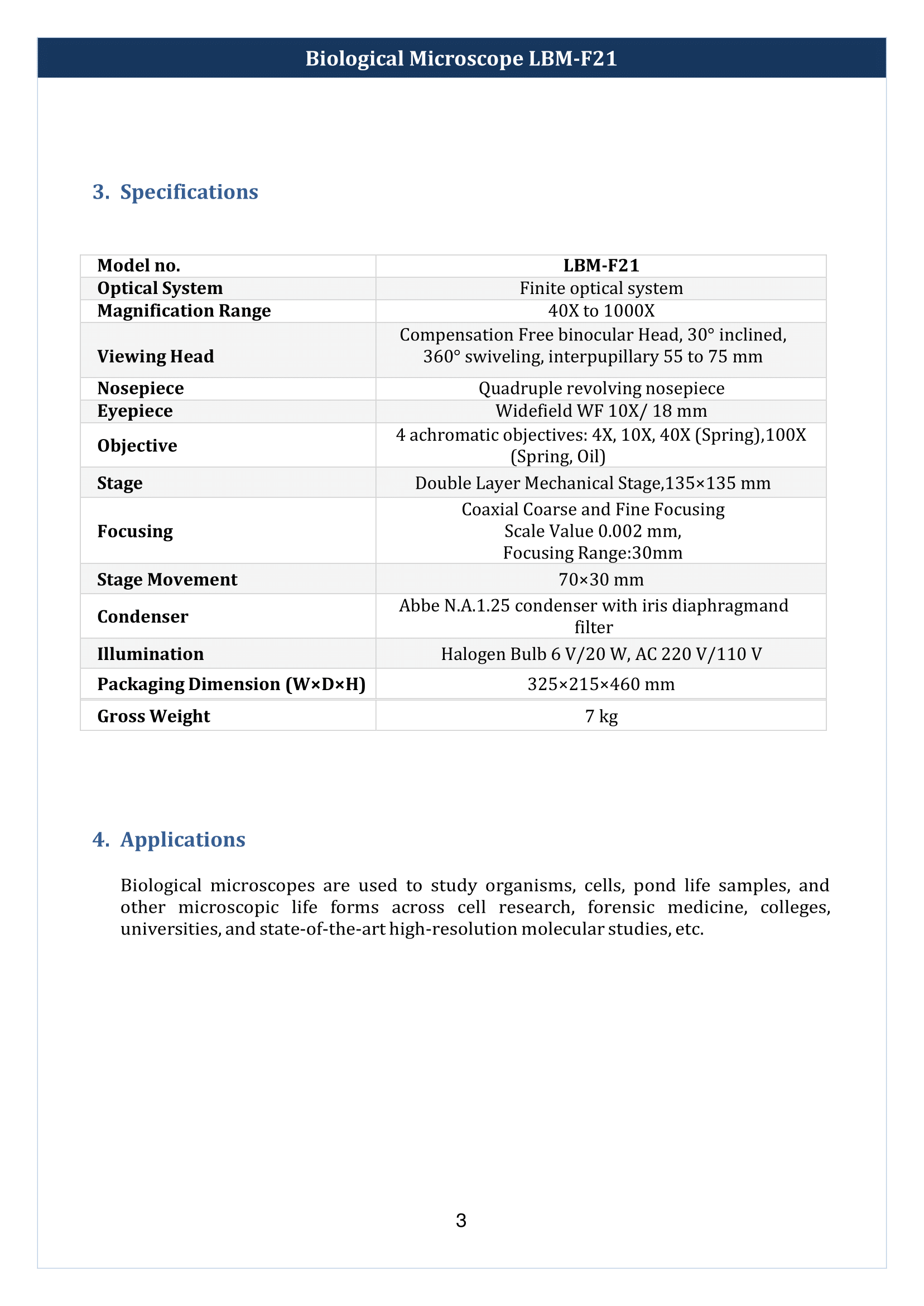 Biological Microscope LBM-F21 Manual