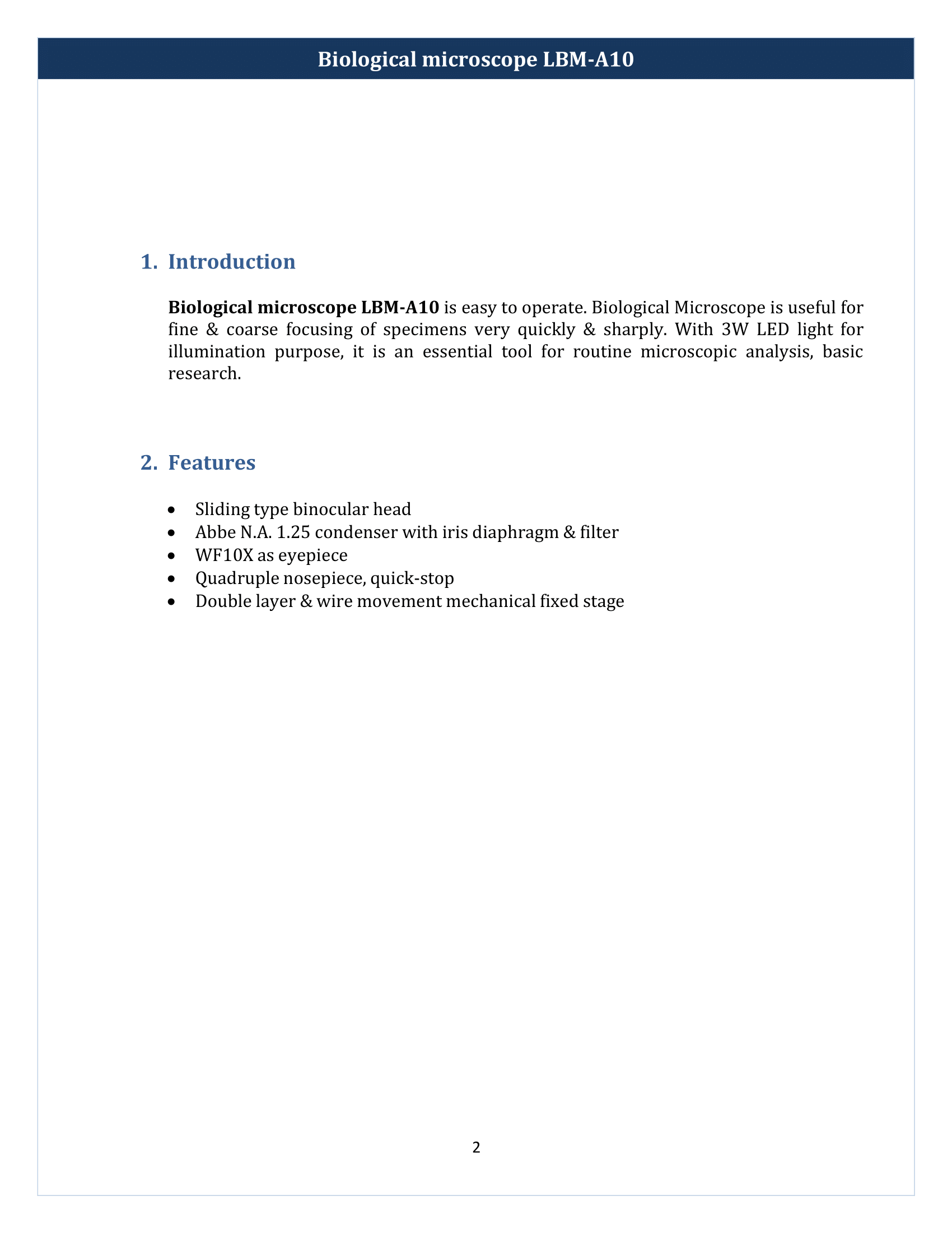 Biological microscope LBM-A10 Manual