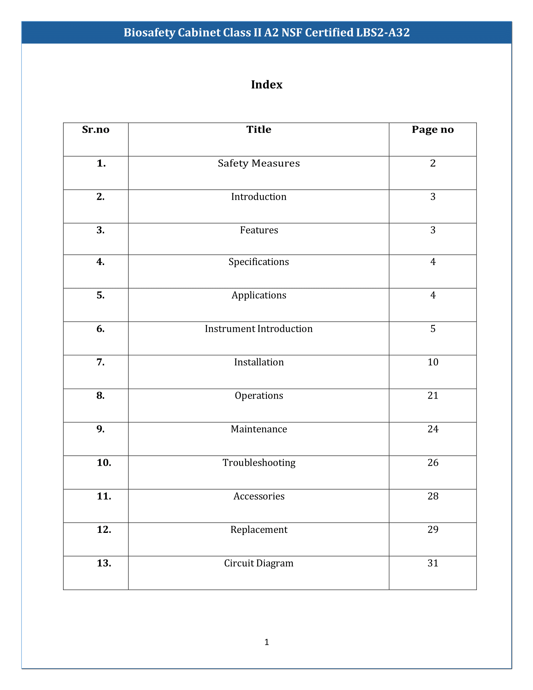 Biosafety Cabinet LBS2-A32 (Class II A2) Manual
