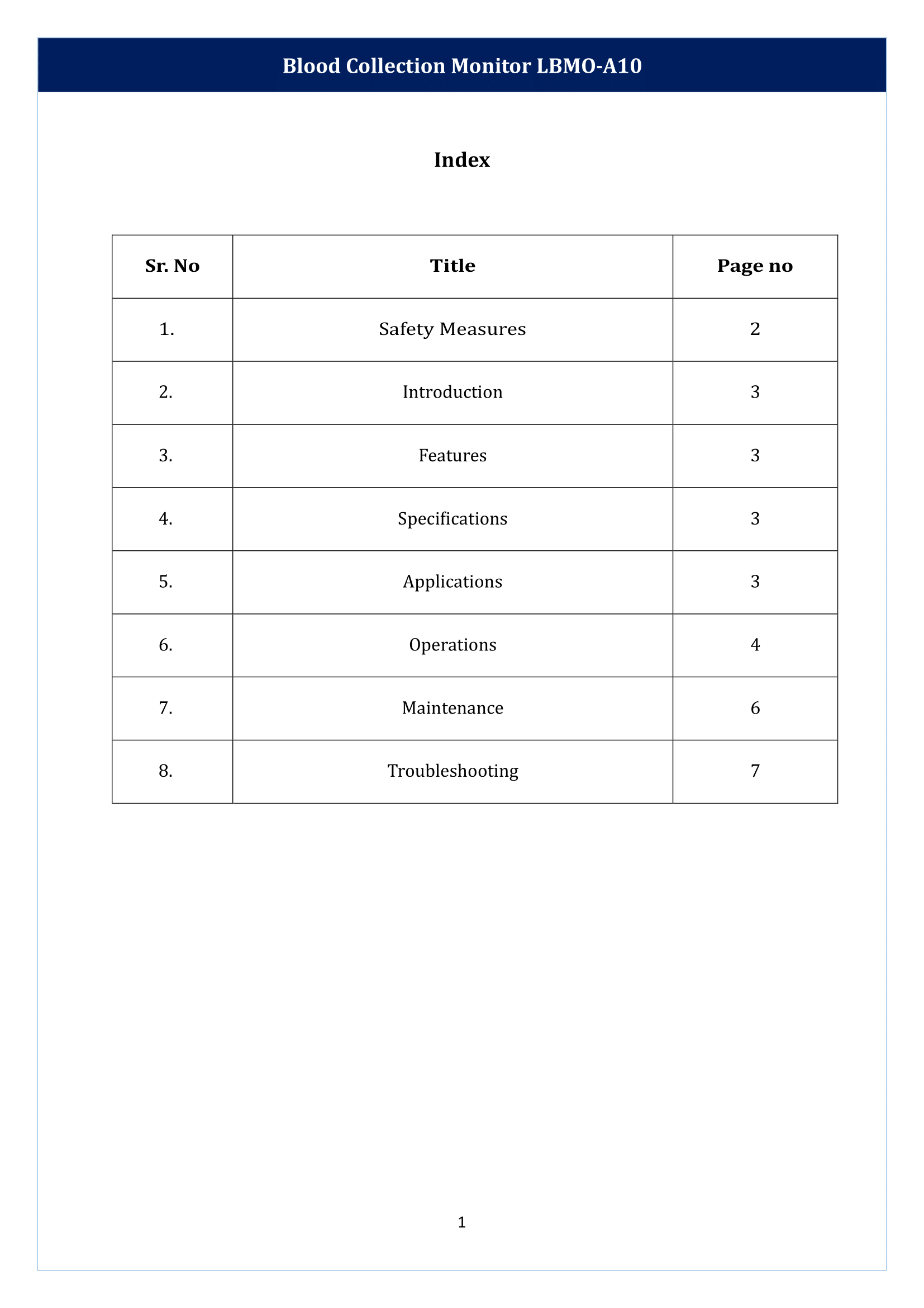 Blood Collection Monitor LBMO-A10 Manual