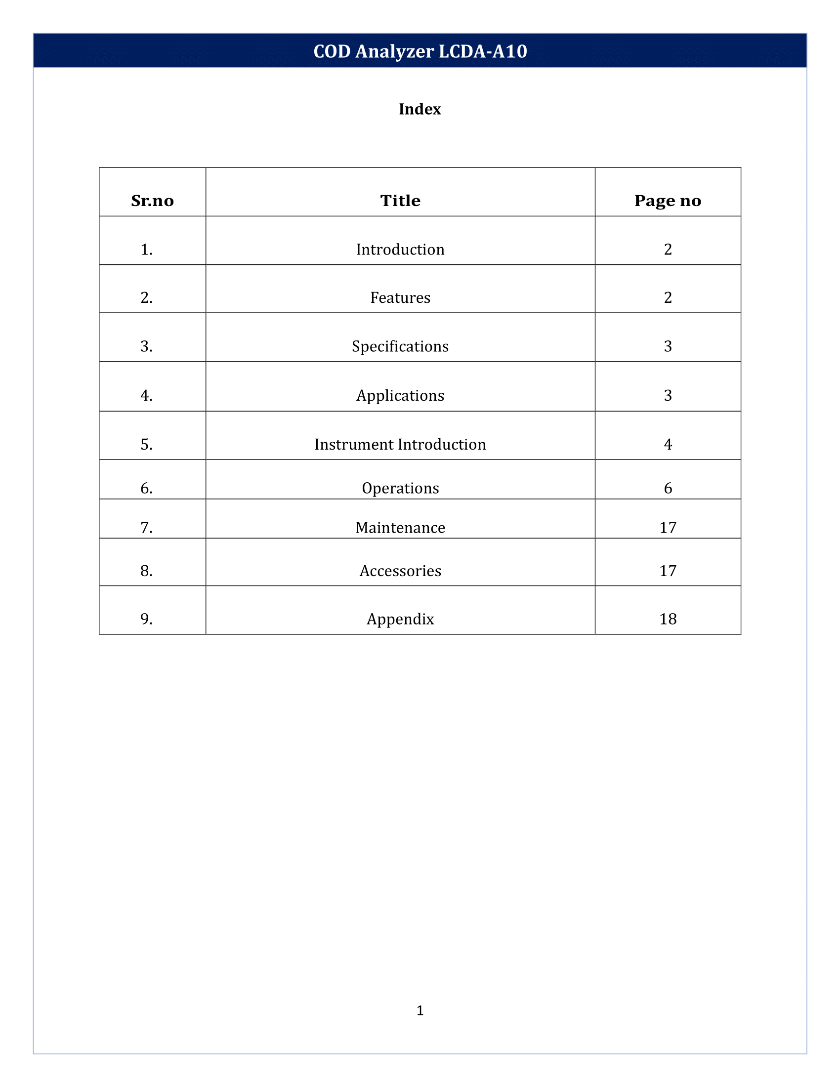 COD Analyzer LCDA-A10 Manual