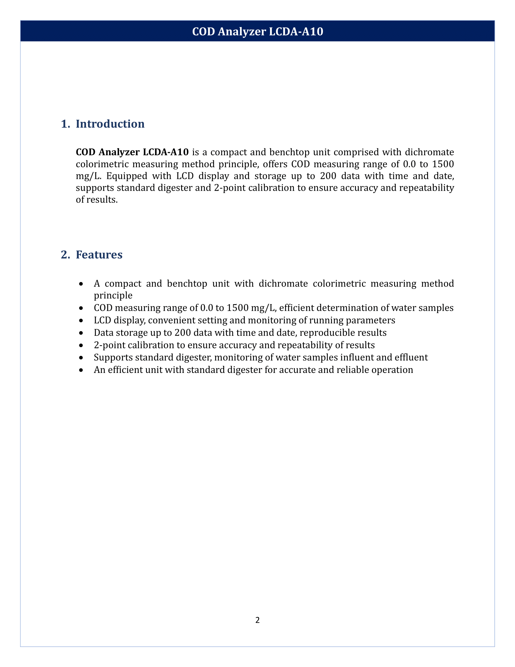 COD Analyzer LCDA-A10 Manual