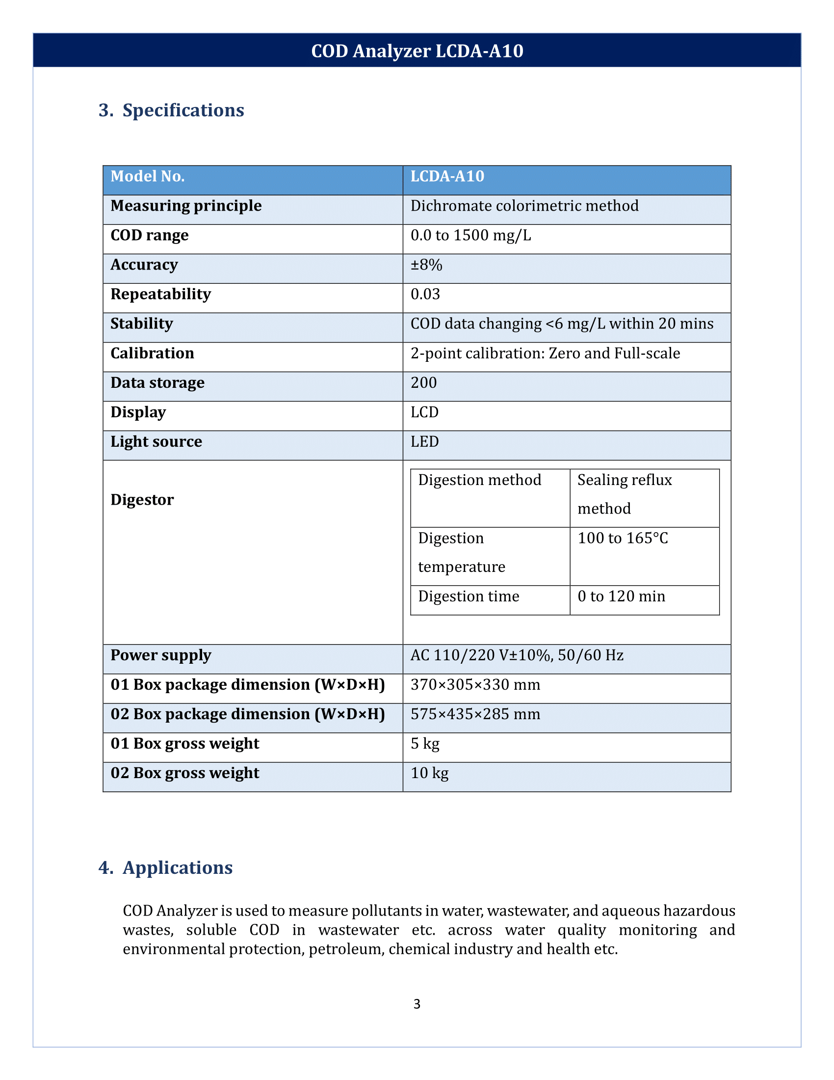 COD Analyzer LCDA-A10 Manual