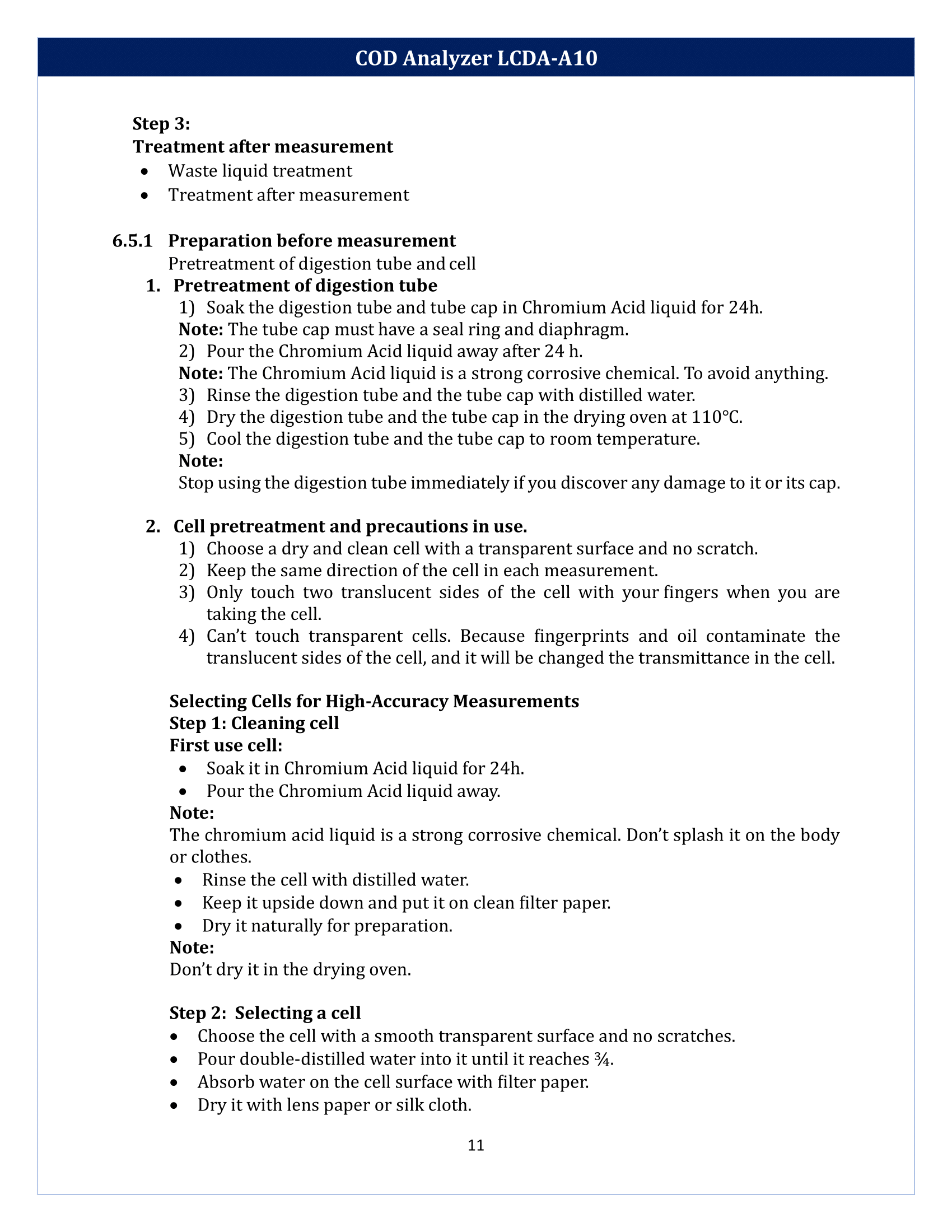 COD Analyzer LCDA-A10 Manual