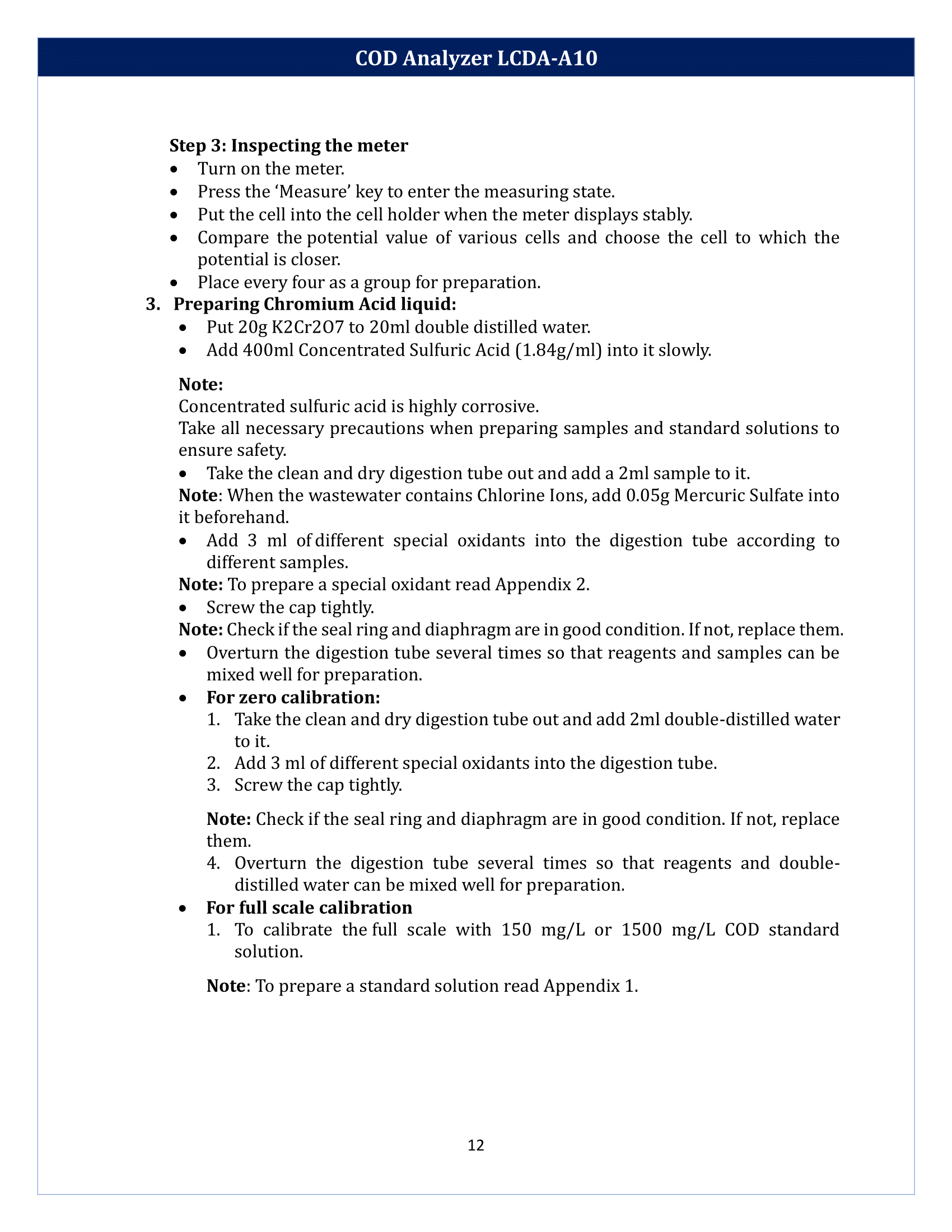 COD Analyzer LCDA-A10 Manual
