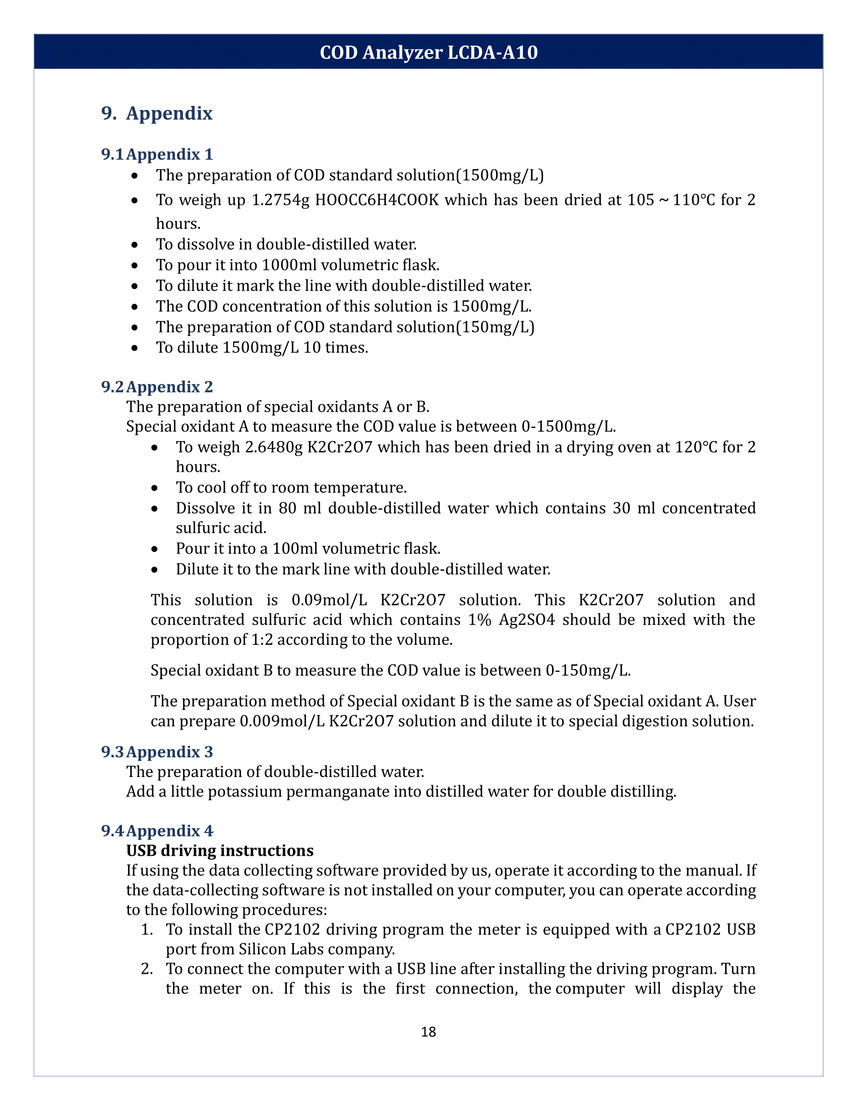 COD Analyzer LCDA-A10 Manual