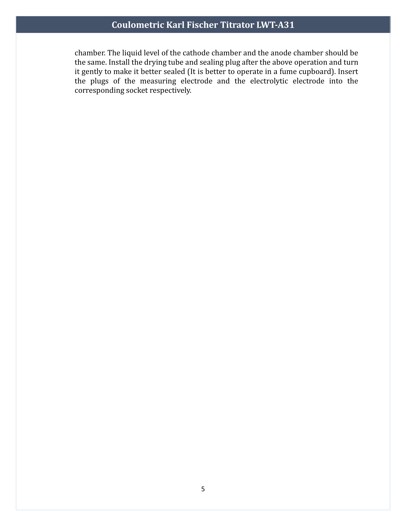 Coulometric Karl Fischer Titrator LWT-A31 Manual