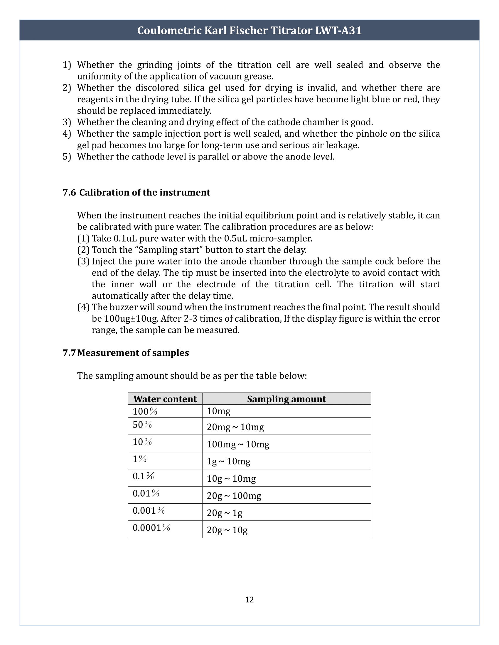 Coulometric Karl Fischer Titrator LWT-A31 Manual