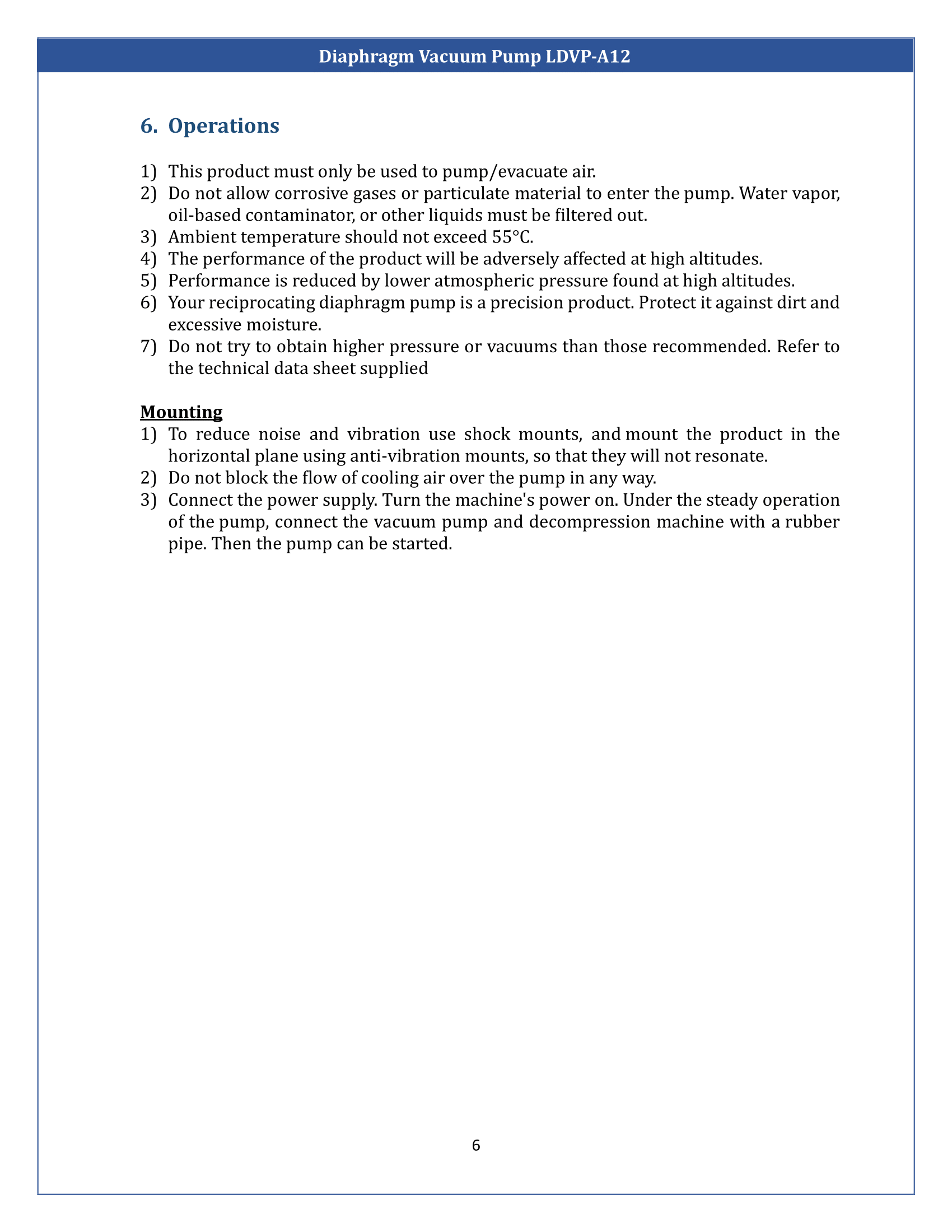 Diaphragm Vacuum Pump LDVP-A12 Manual