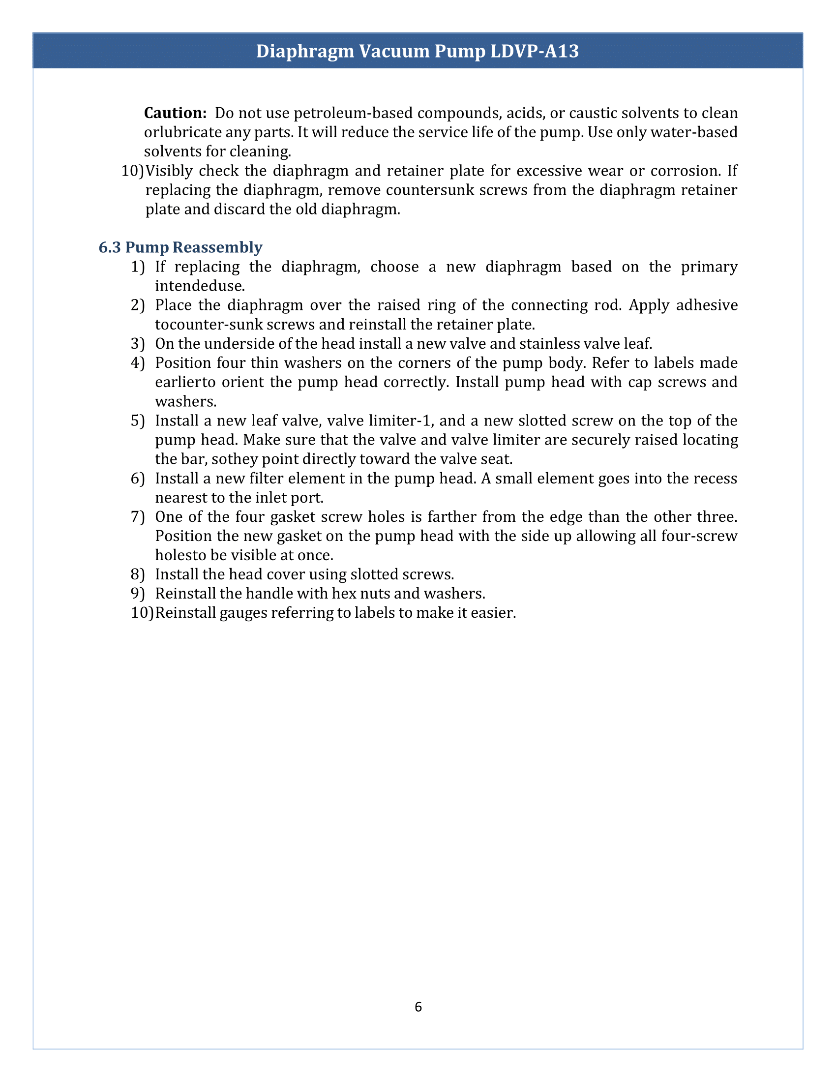 Diaphragm Vacuum Pump LDVP-A13 Manual