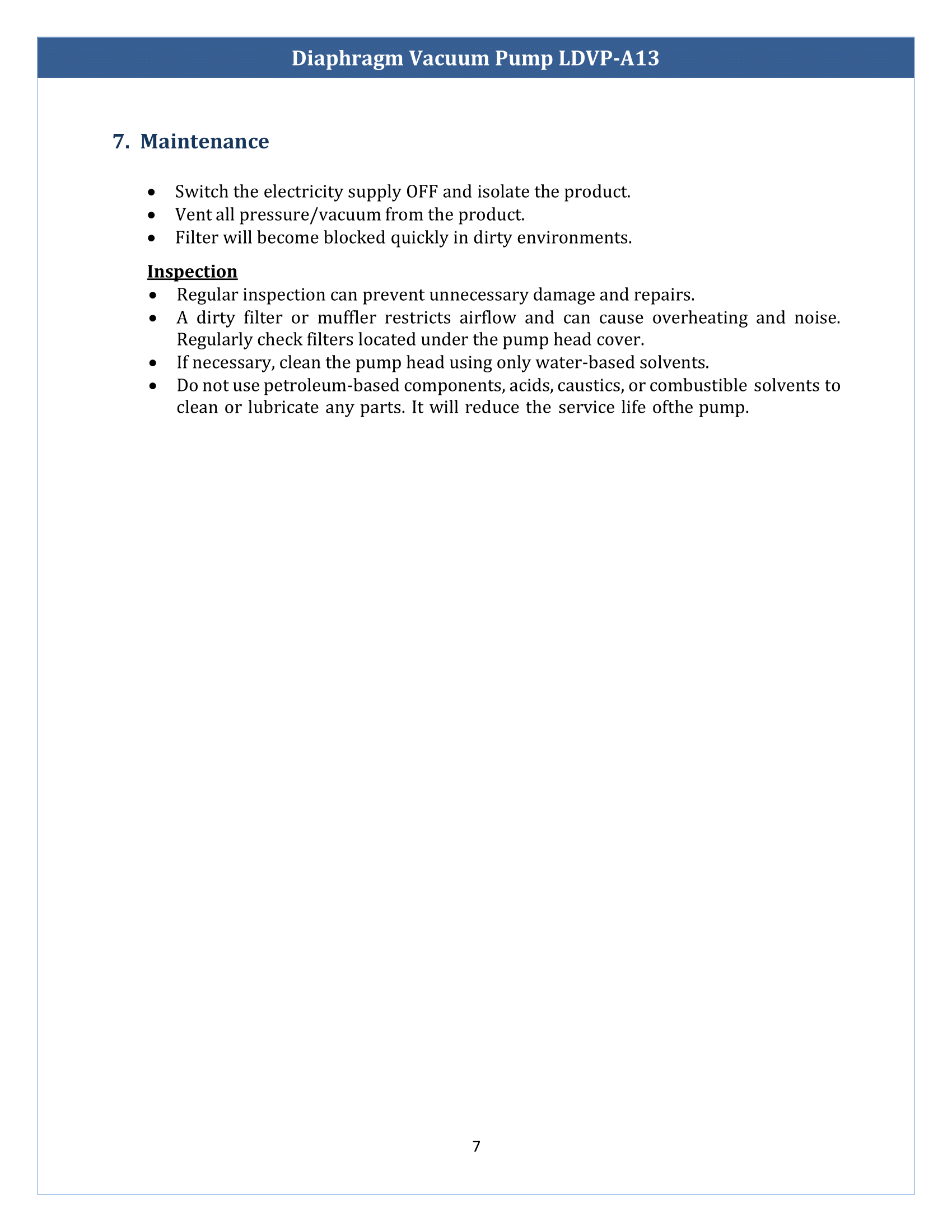 Diaphragm Vacuum Pump LDVP-A13 Manual