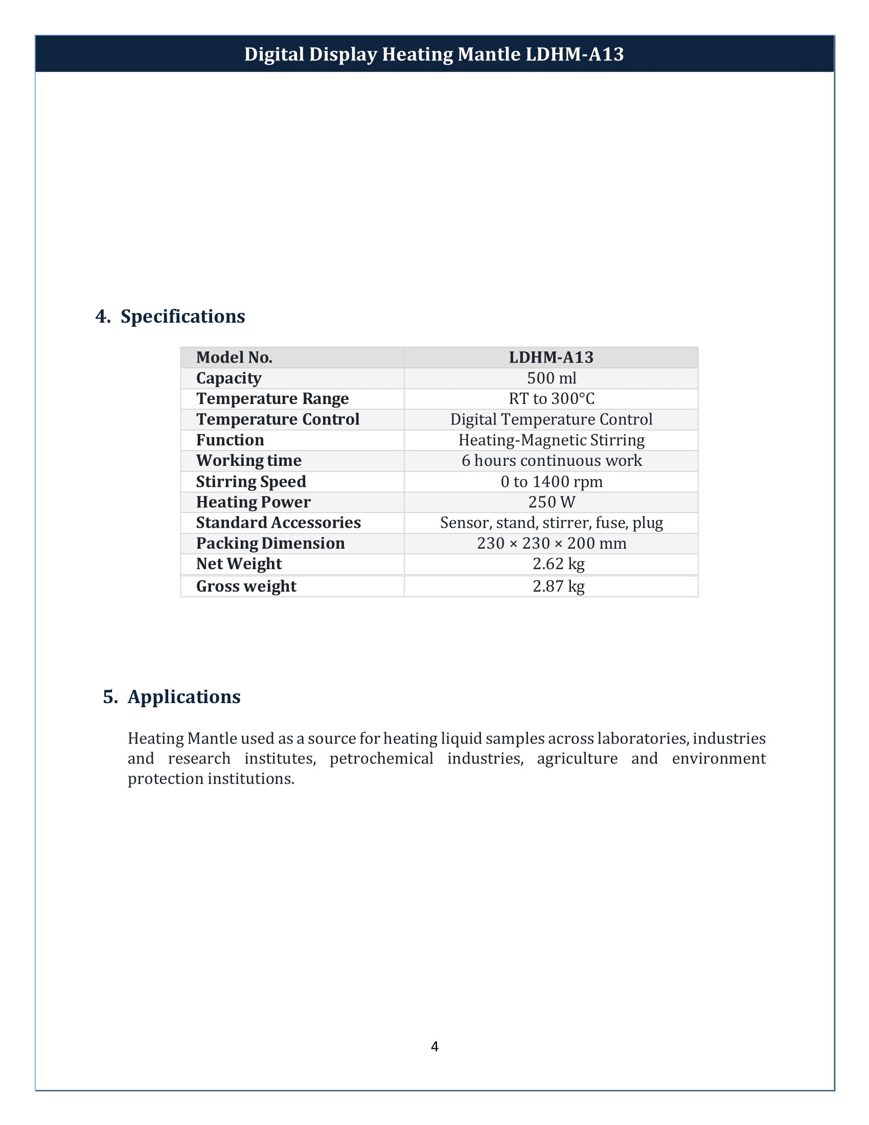 Digital Display Heating Mantle LDHM-A13 Manual