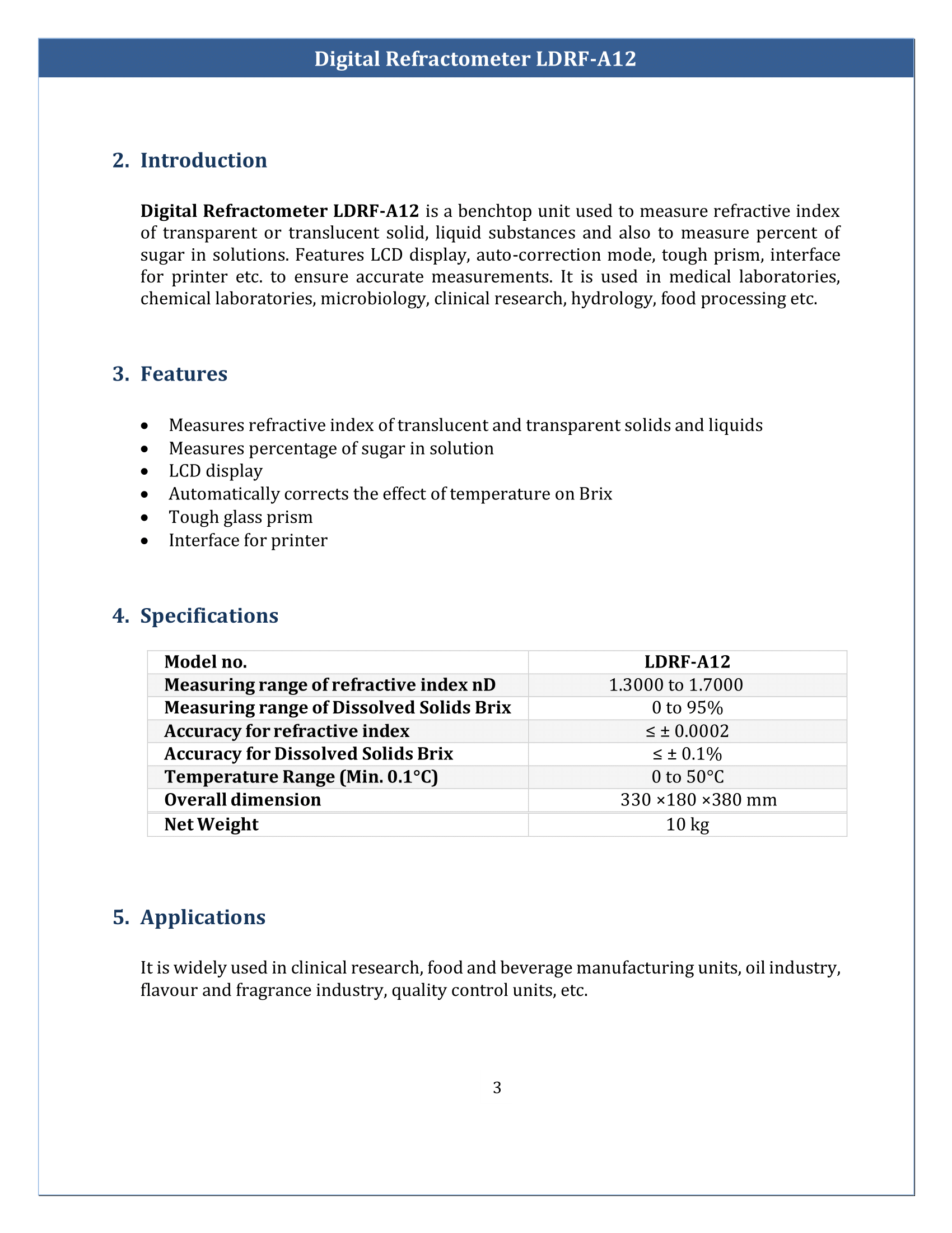 Digital Refractometer LDRF-A12 Manual