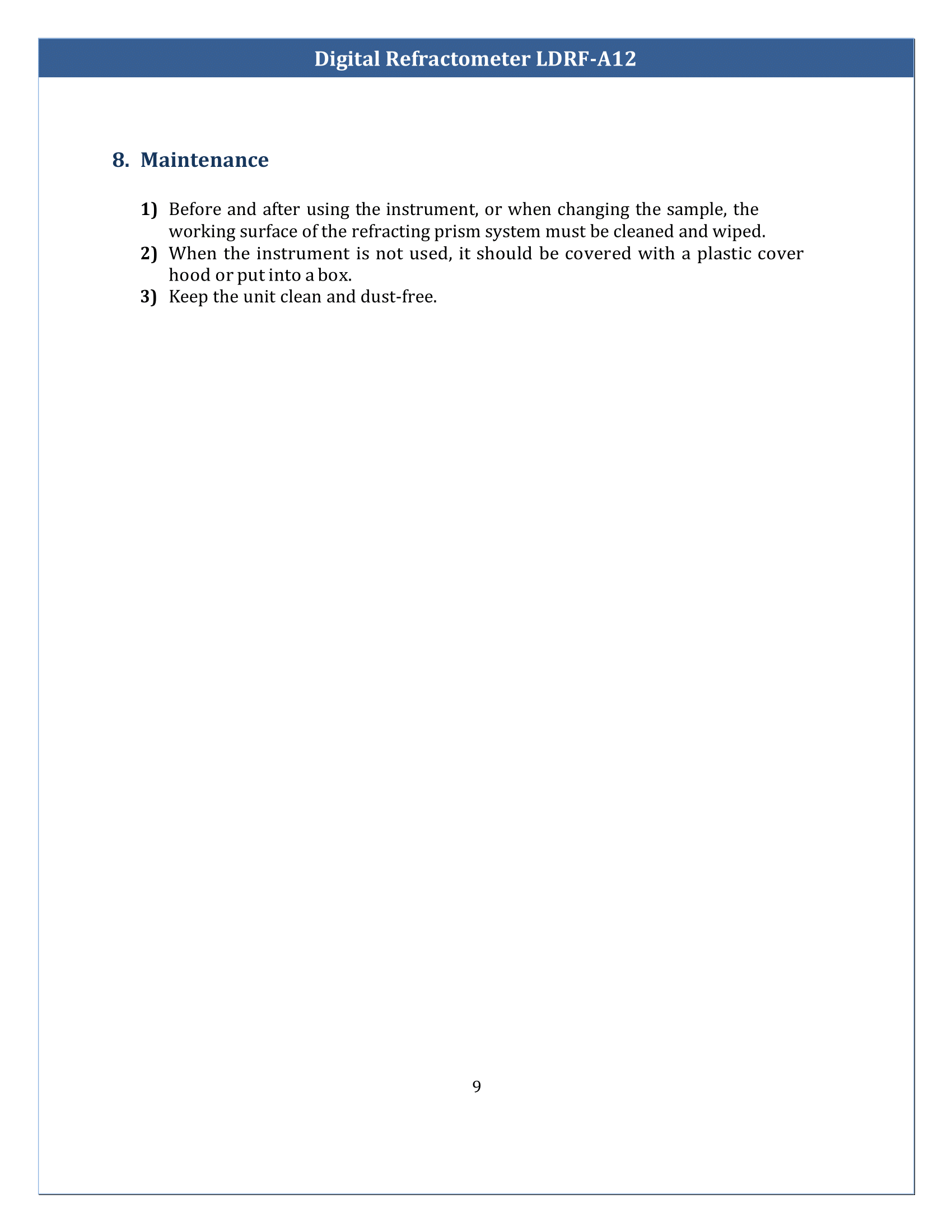 Digital Refractometer LDRF-A12 Manual
