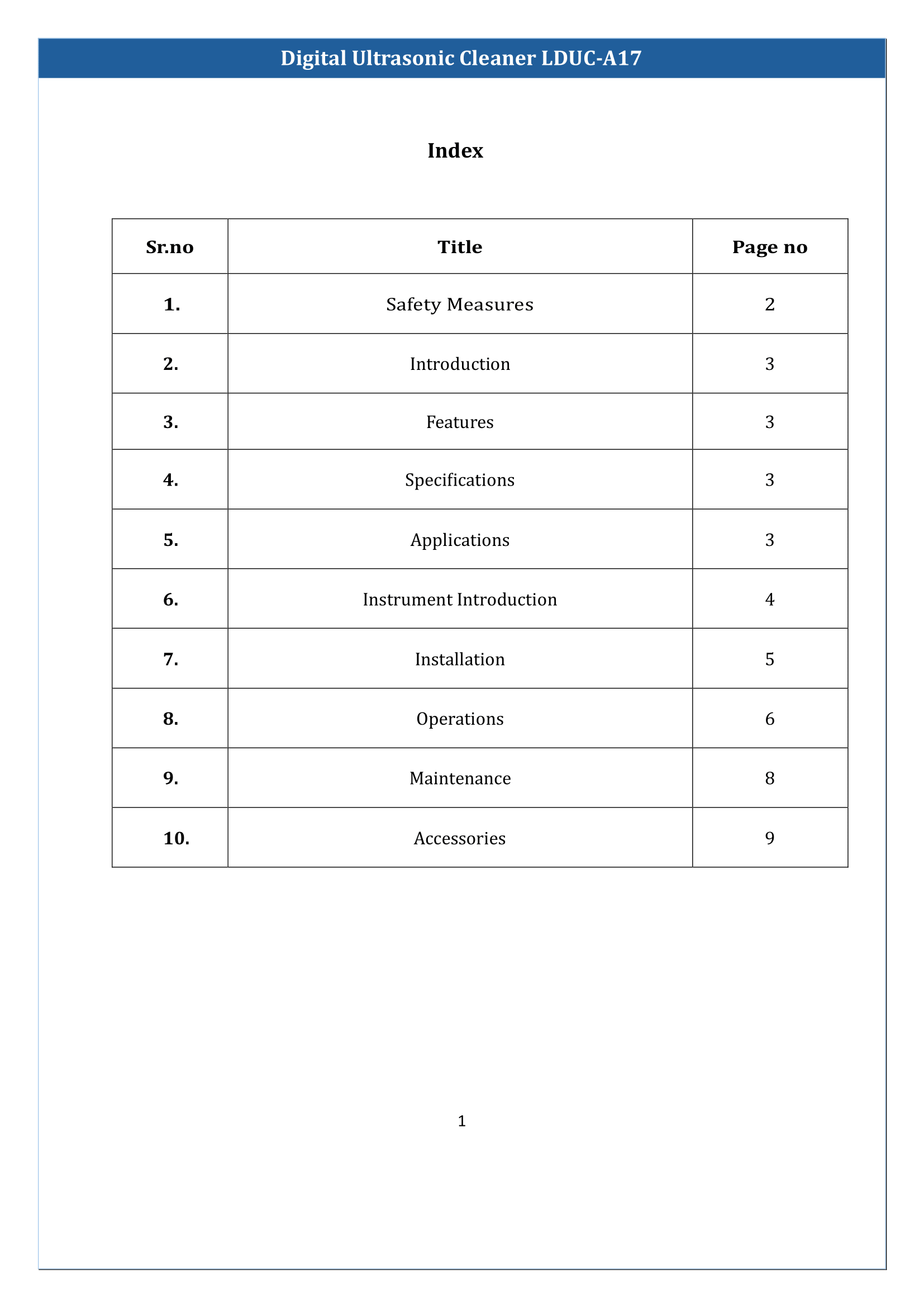 Digital Ultrasonic Cleaner LDUC-A17 Manual