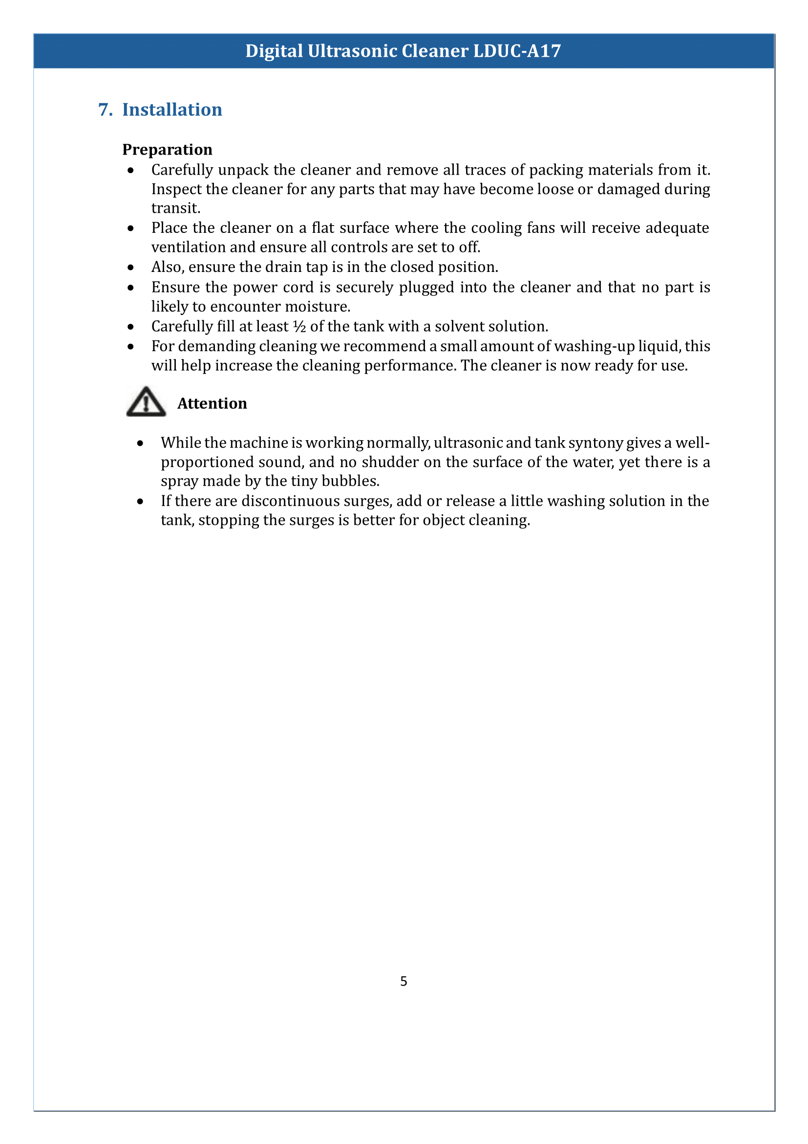 Digital Ultrasonic Cleaner LDUC-A17 Manual