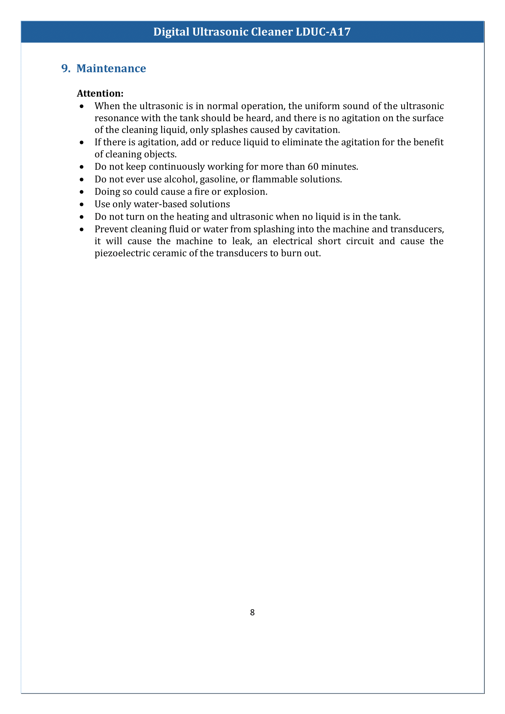 Digital Ultrasonic Cleaner LDUC-A17 Manual