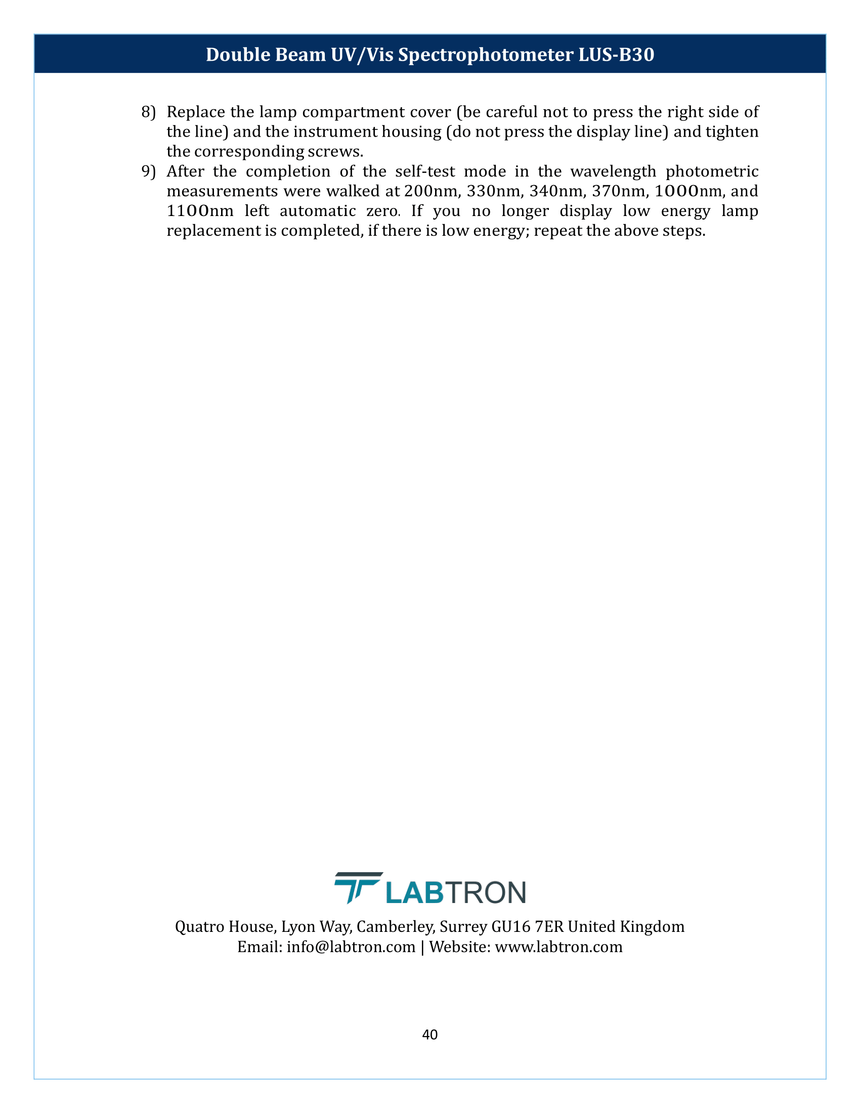 Double Beam UV-Vis Spectrophotometer LUS-B30 Manual