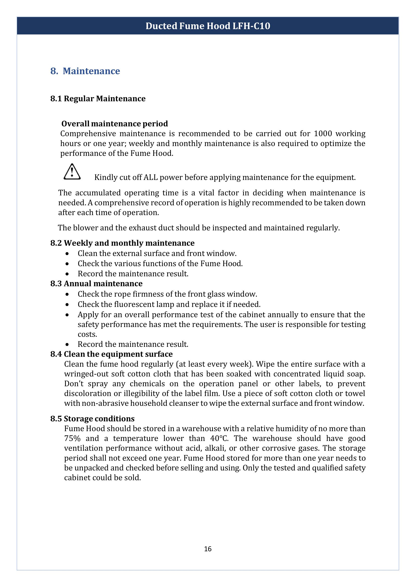 Ducted Fume Hood LFH-C10 Manual