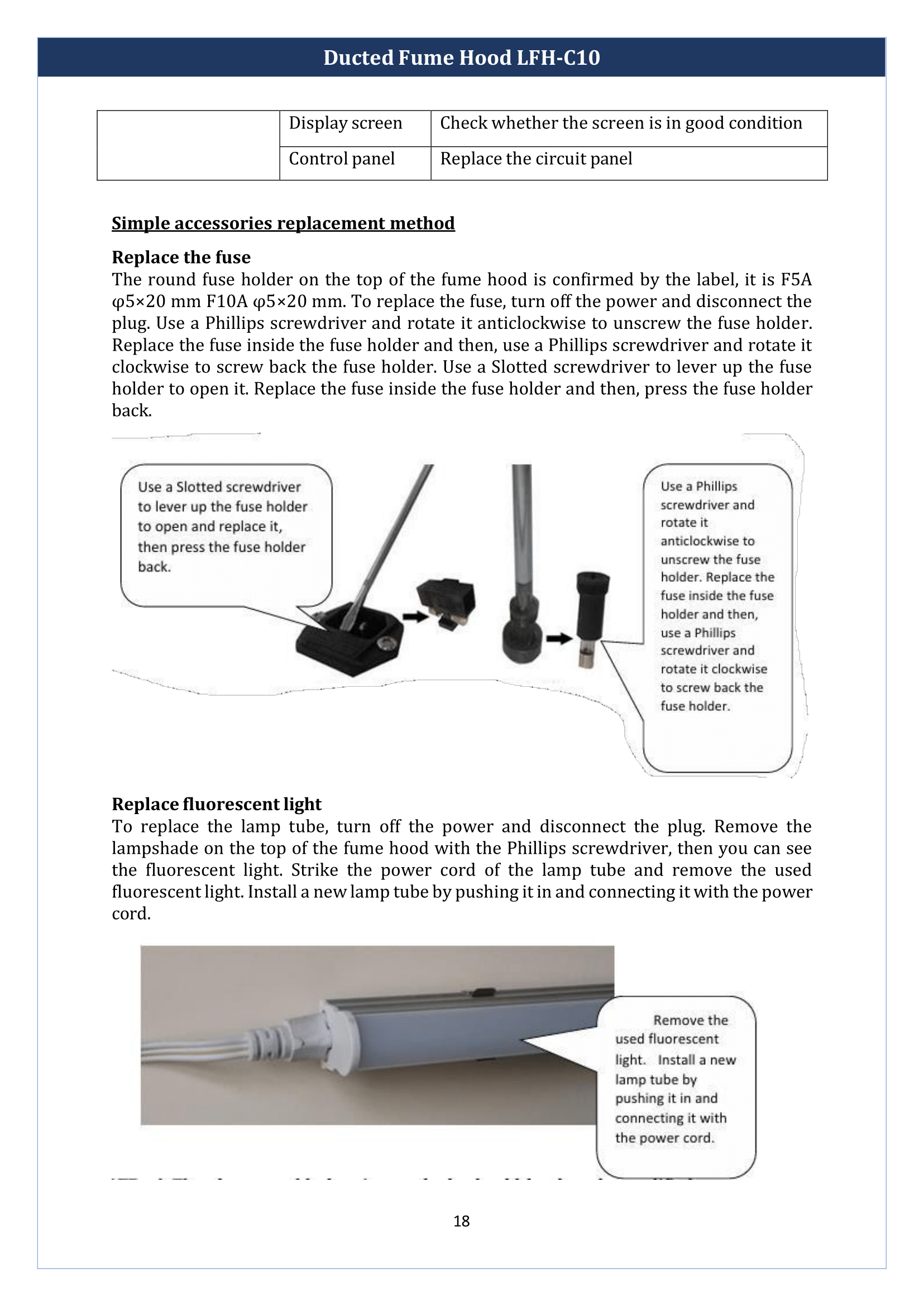 Ducted Fume Hood LFH-C10 Manual