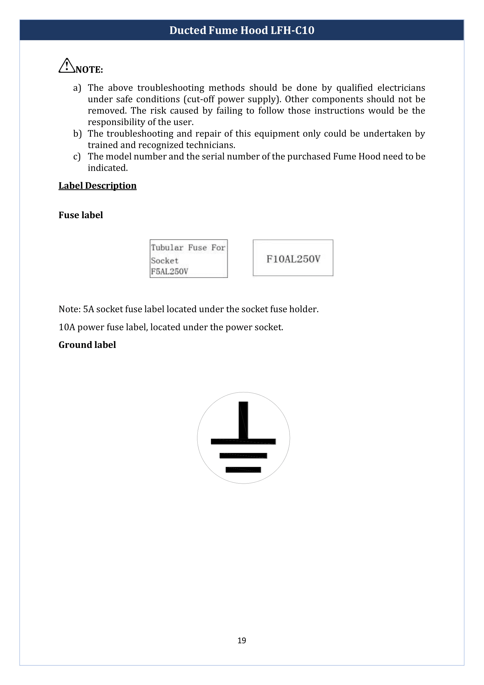 Ducted Fume Hood LFH-C10 Manual