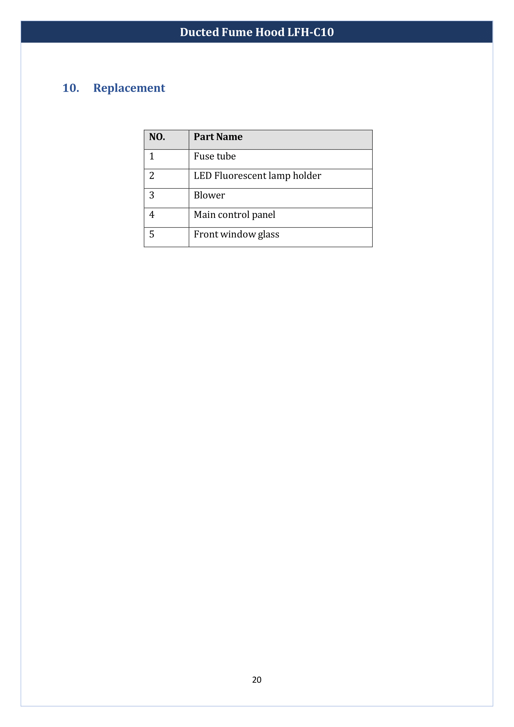 Ducted Fume Hood LFH-C10 Manual