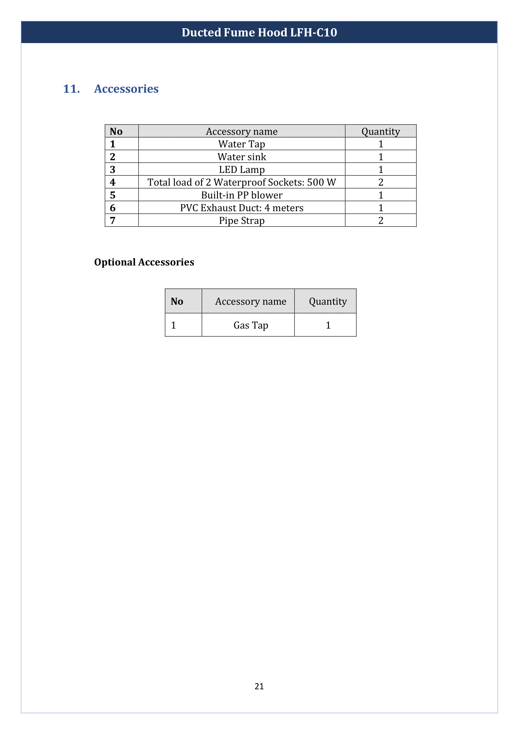 Ducted Fume Hood LFH-C10 Manual