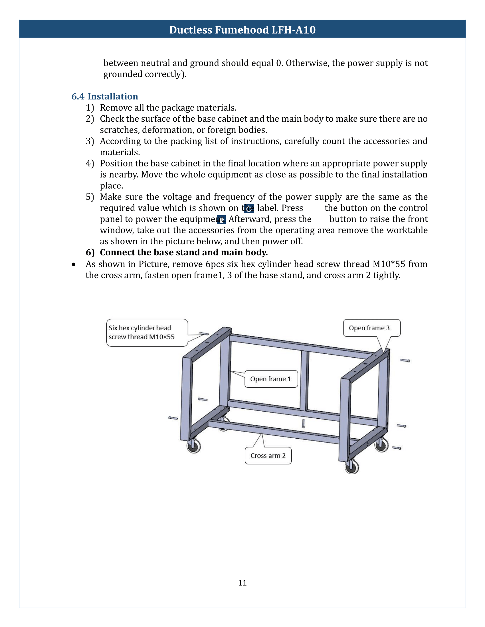 Ducted Fume Hood LFH-A10 Manual