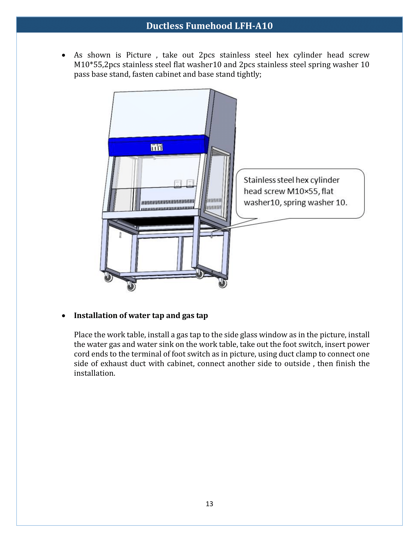 Ducted Fume Hood LFH-A10 Manual