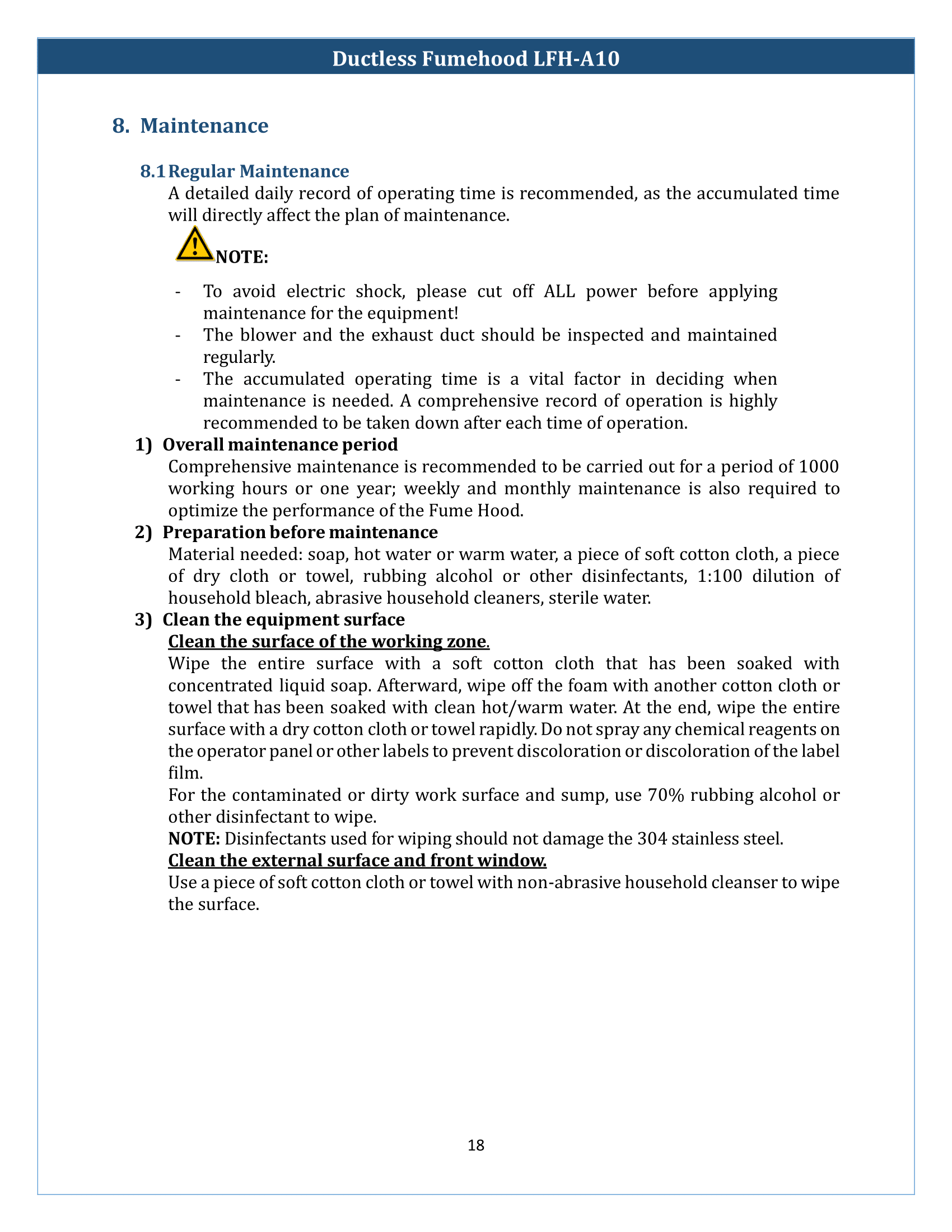 Ducted Fume Hood LFH-A10 Manual
