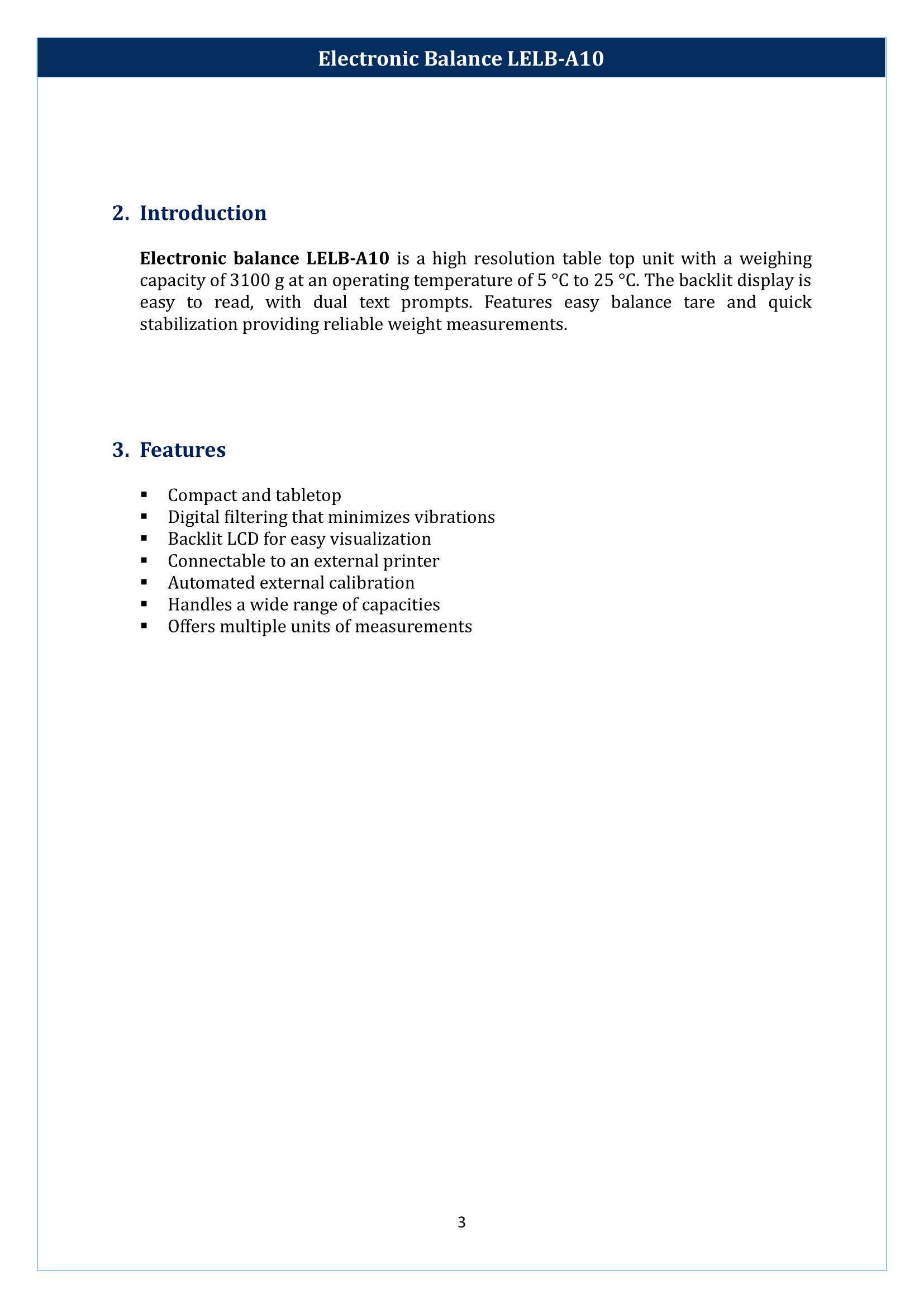 Electronic balance LELB-A10 Manual
