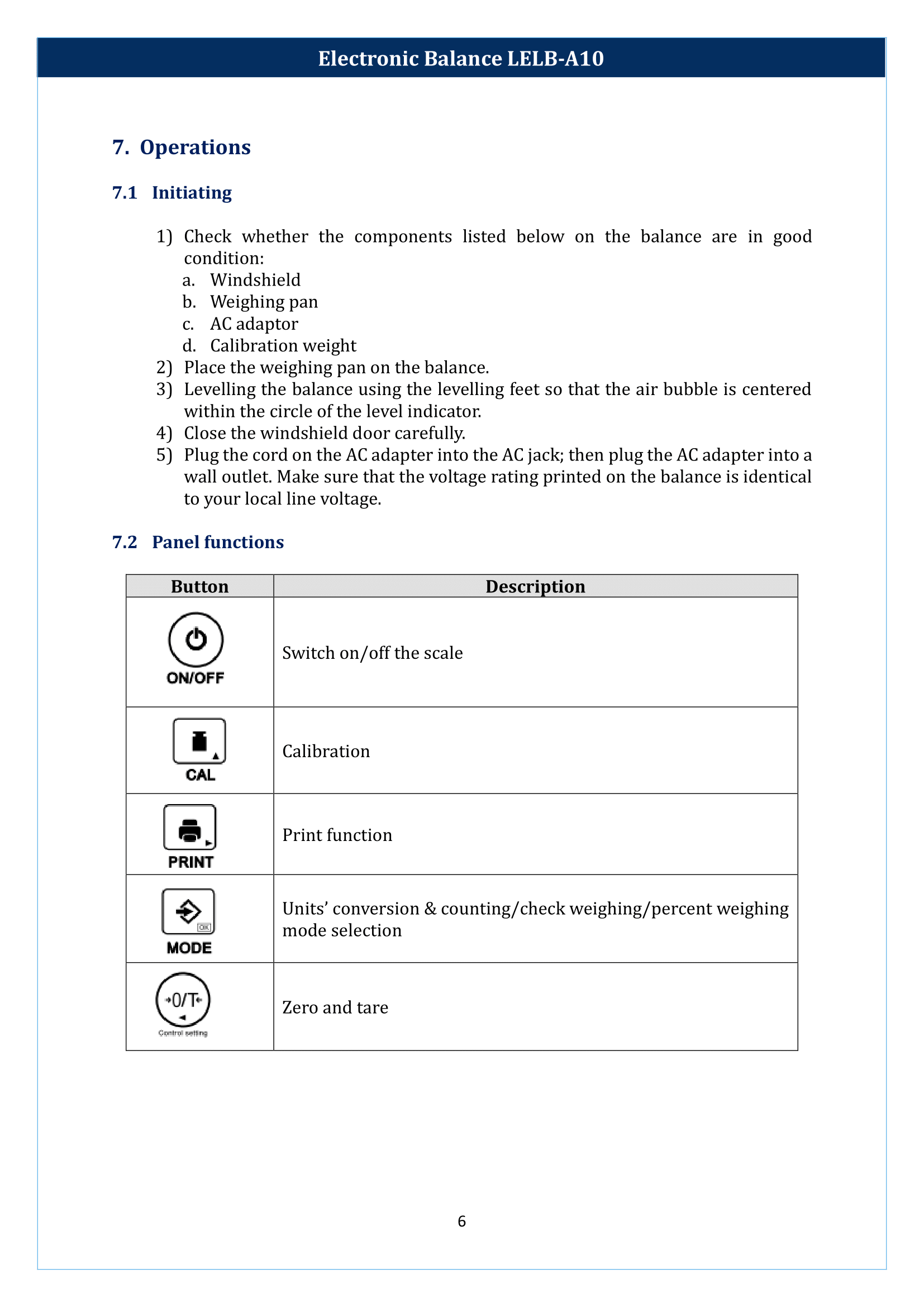Electronic balance LELB-A10 Manual