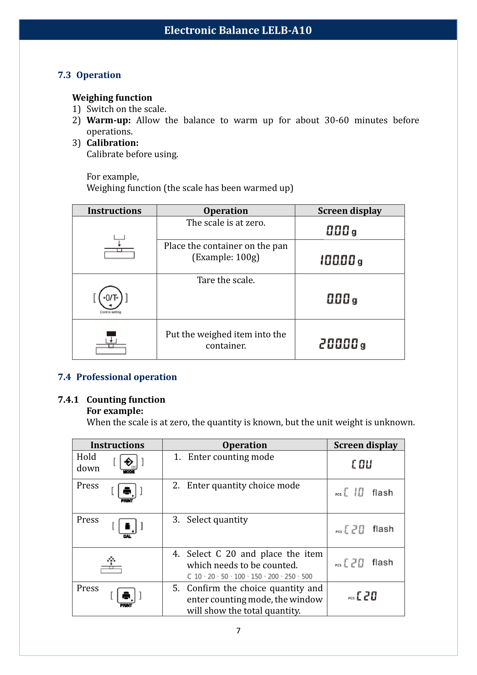 Electronic balance LELB-A10 Manual
